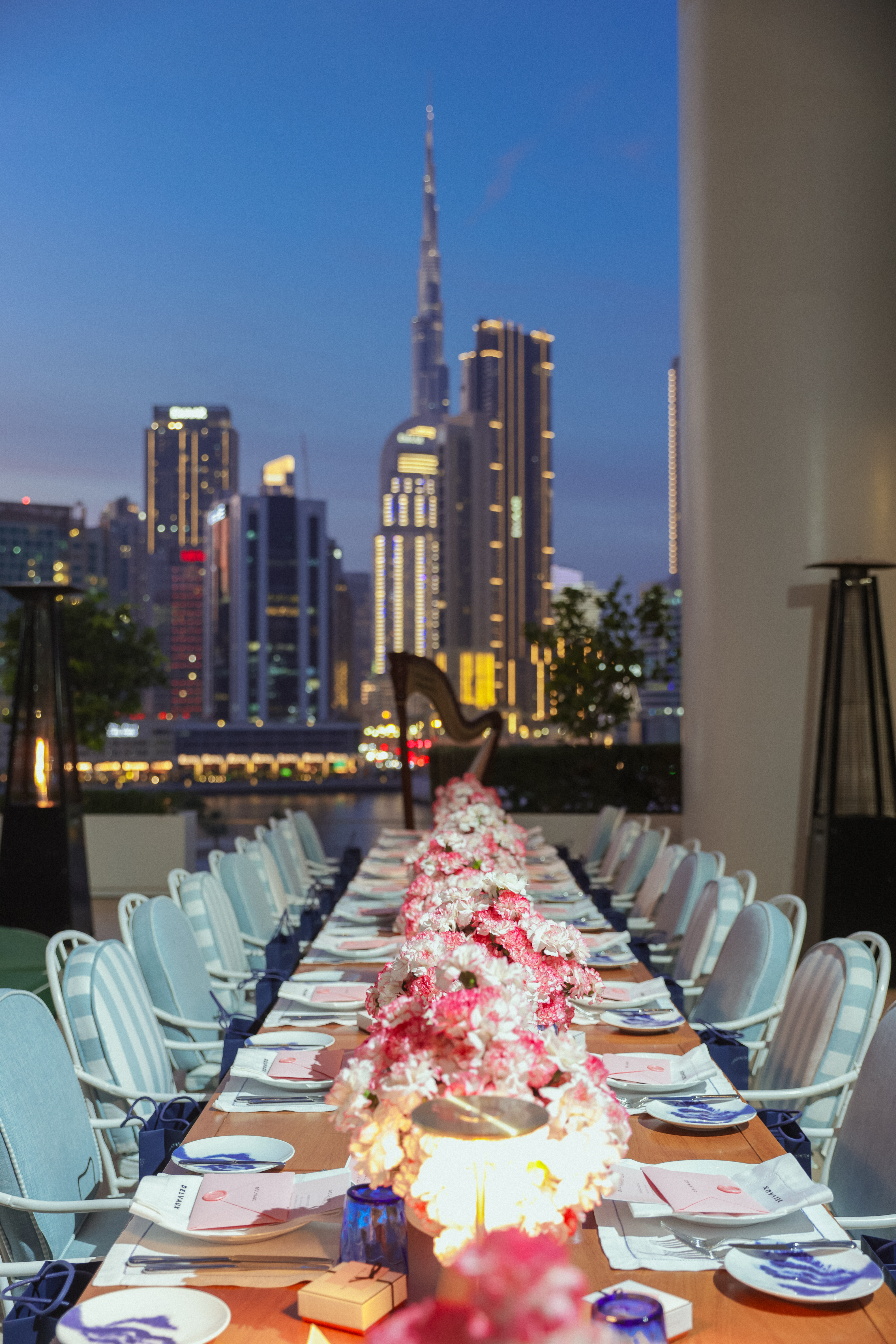 the setup of the table in the private terrace of Riviera