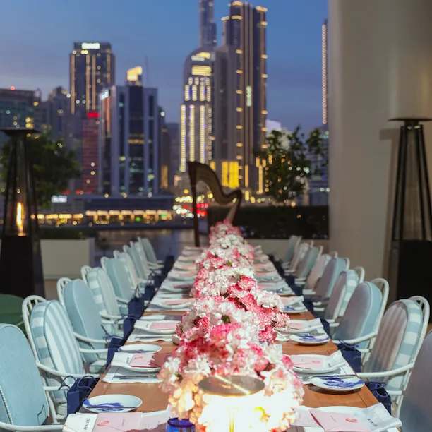 the setup of the table in the private terrace of Riviera