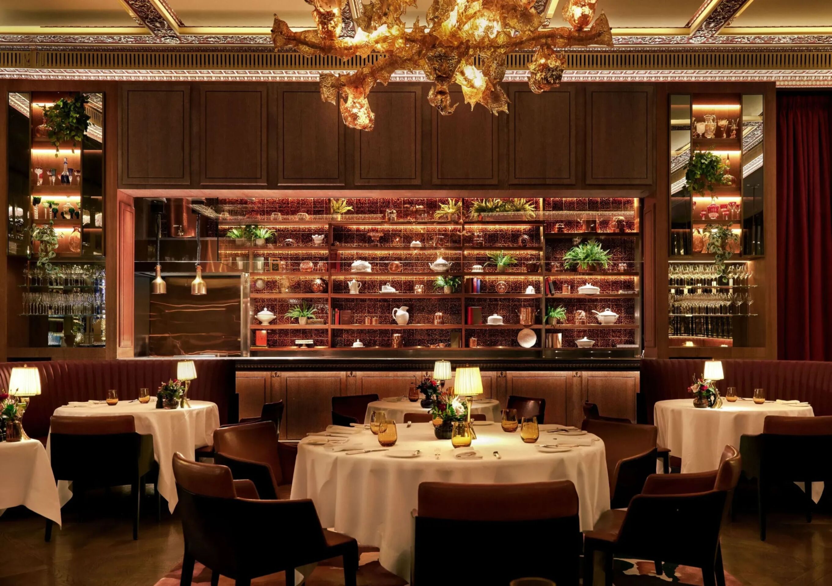The Grill at The Dorchester interiors in warm lighting