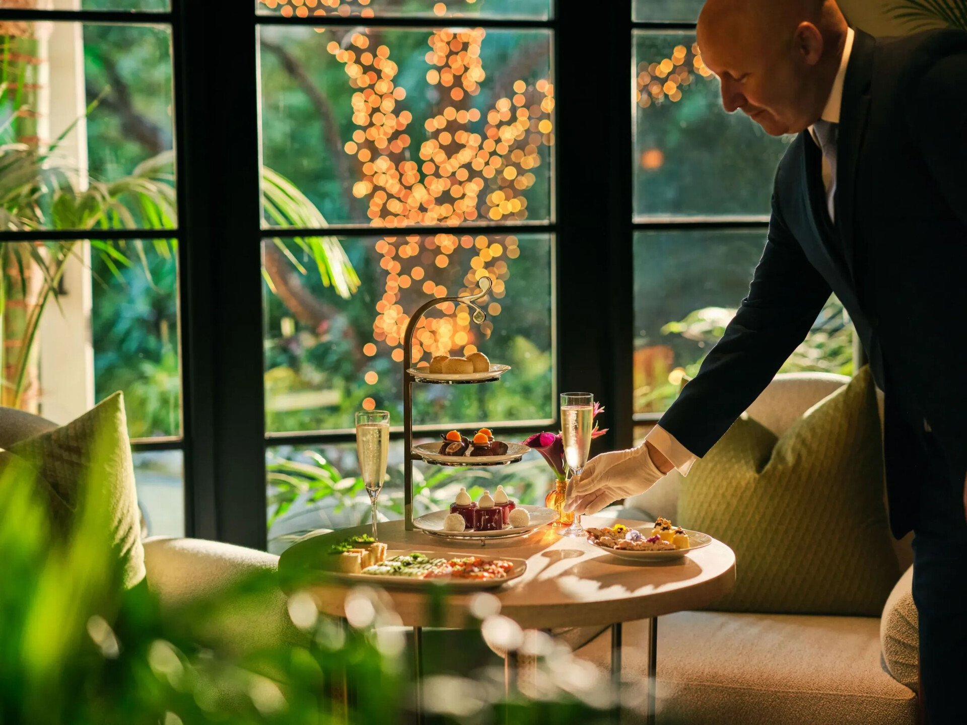 Holiday afternoon tea in The Living Room with champagne glass