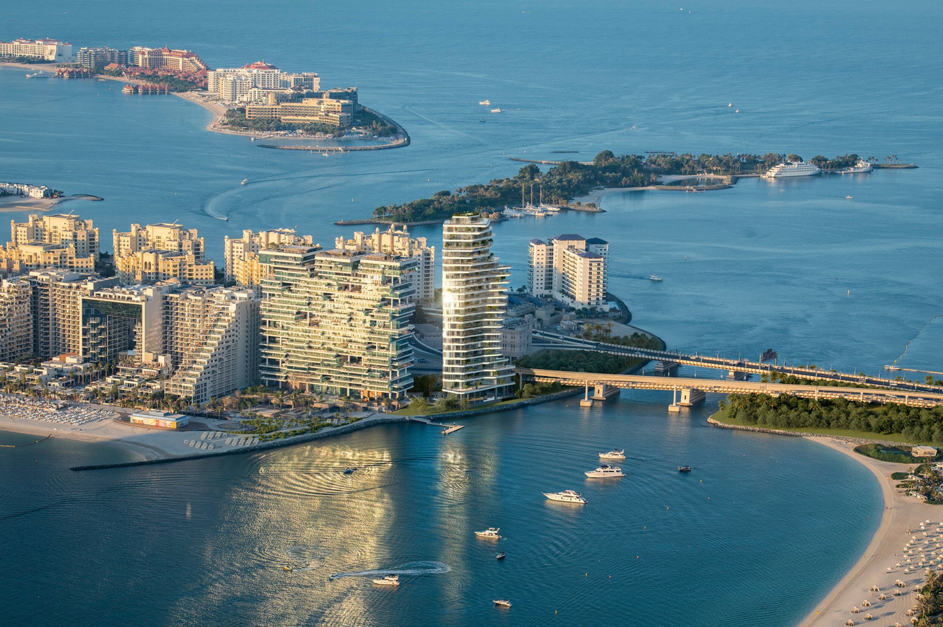 AVA at Palm Jumeirah building aerial exterior overlooking water