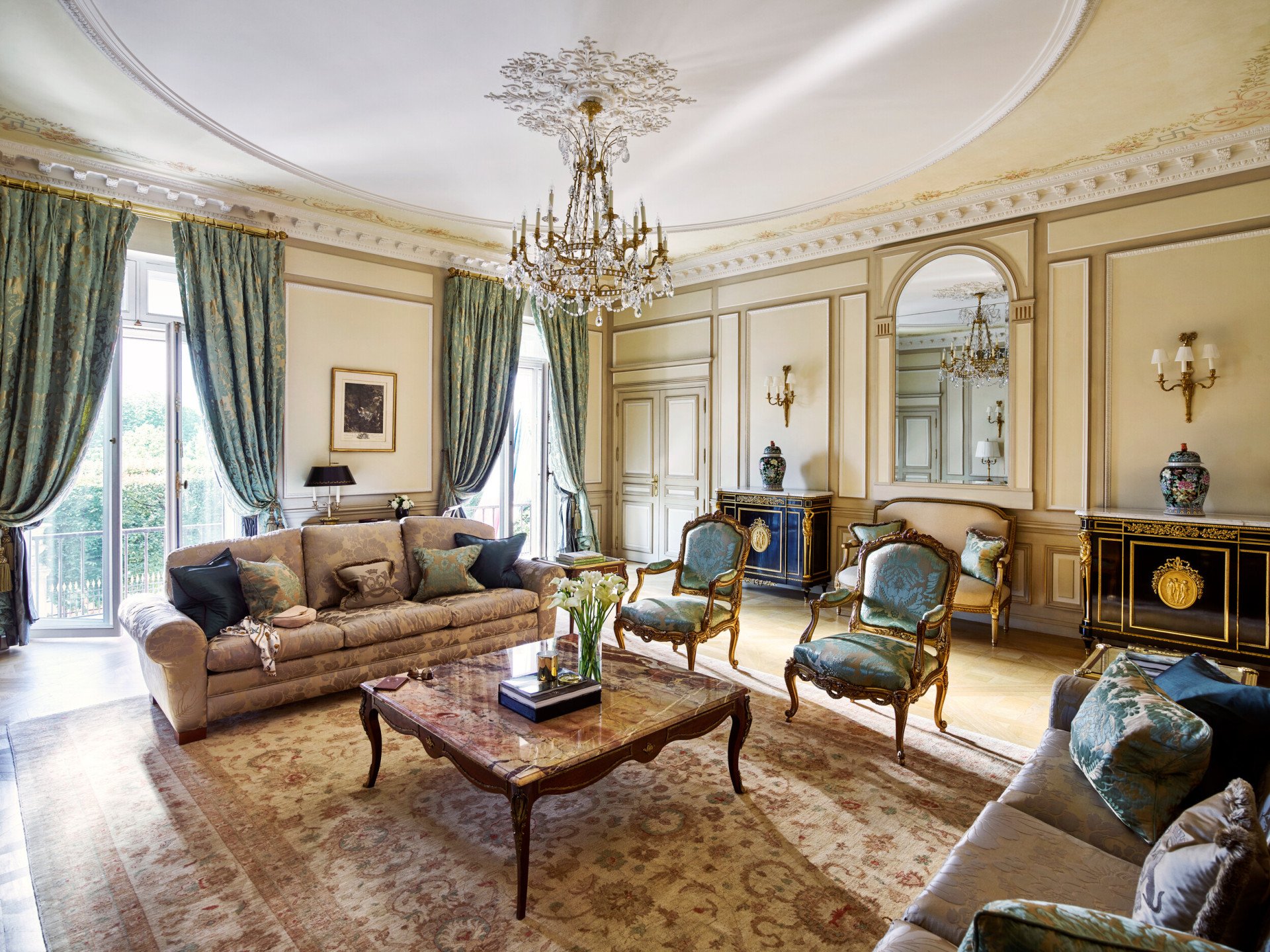 Details in the living room of the presidential appartment at Le Meurice, Paris.
