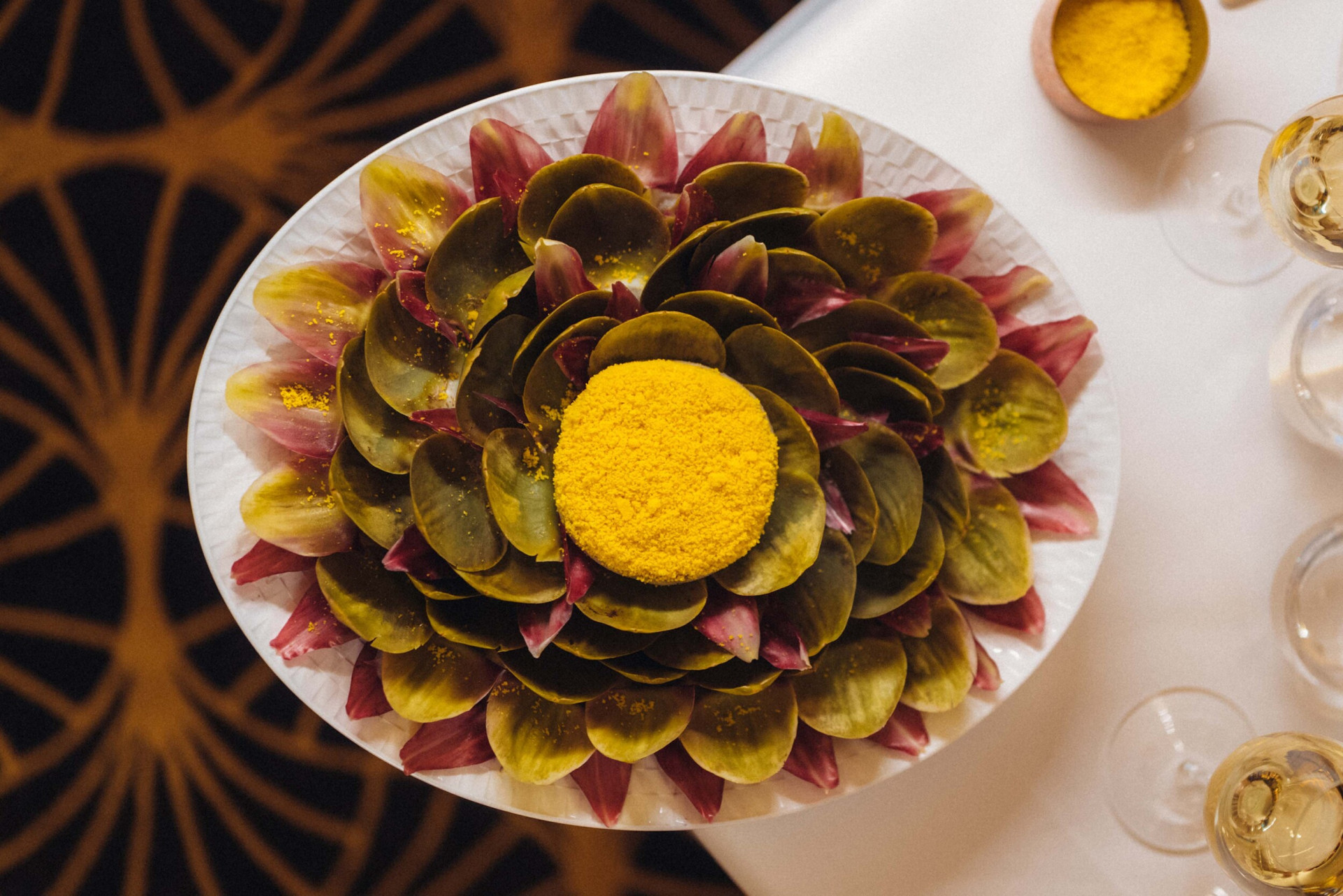 The Relais artichoke and mimosa vinaigrette close up, at Le Relais Plaza, at Hotel Plaza Athénée, Paris