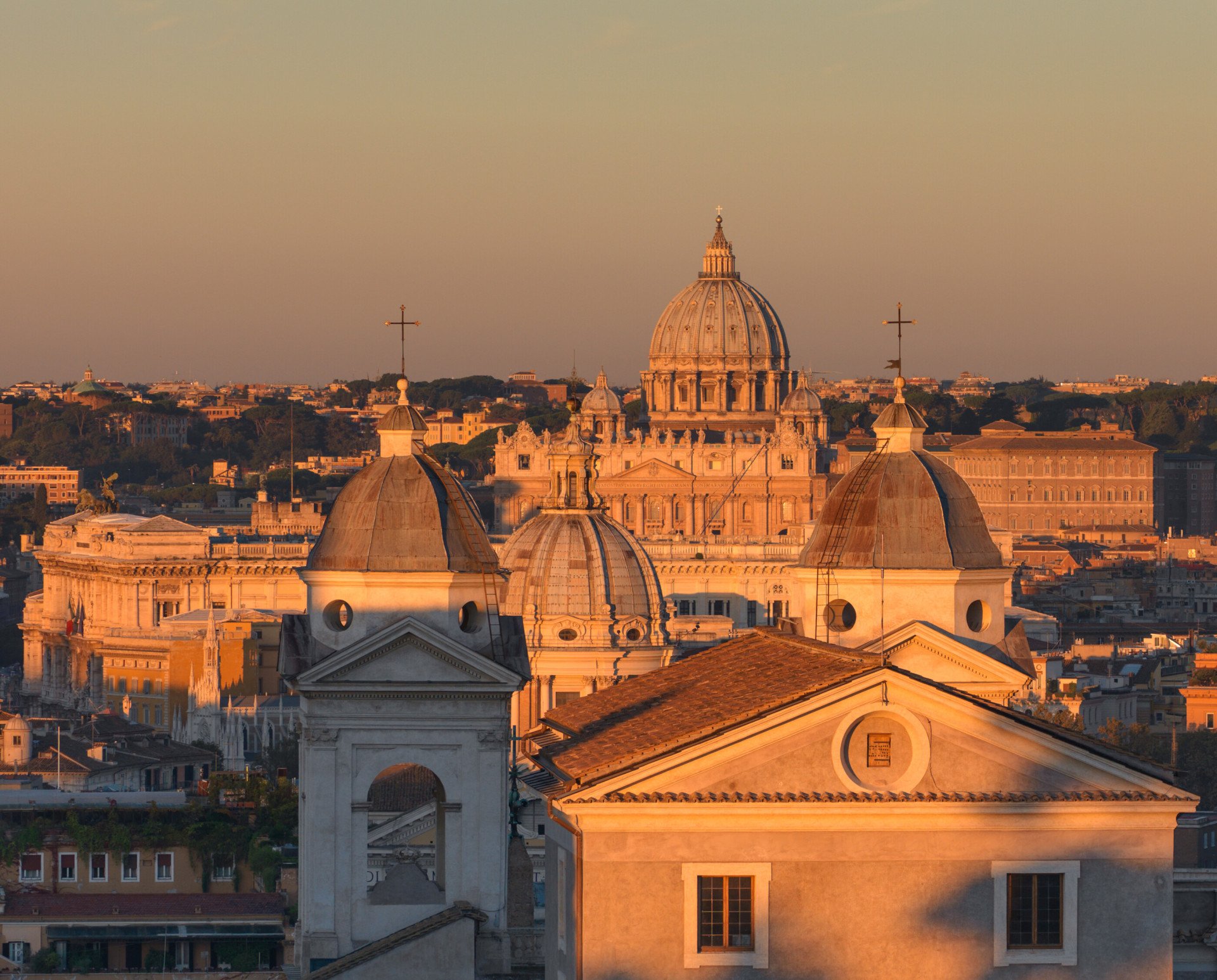 Sunset view of Rome and St Peter's Basilica 