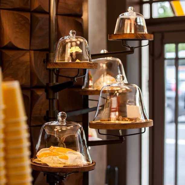 Cake stand display in Parcafe at The Dorchester