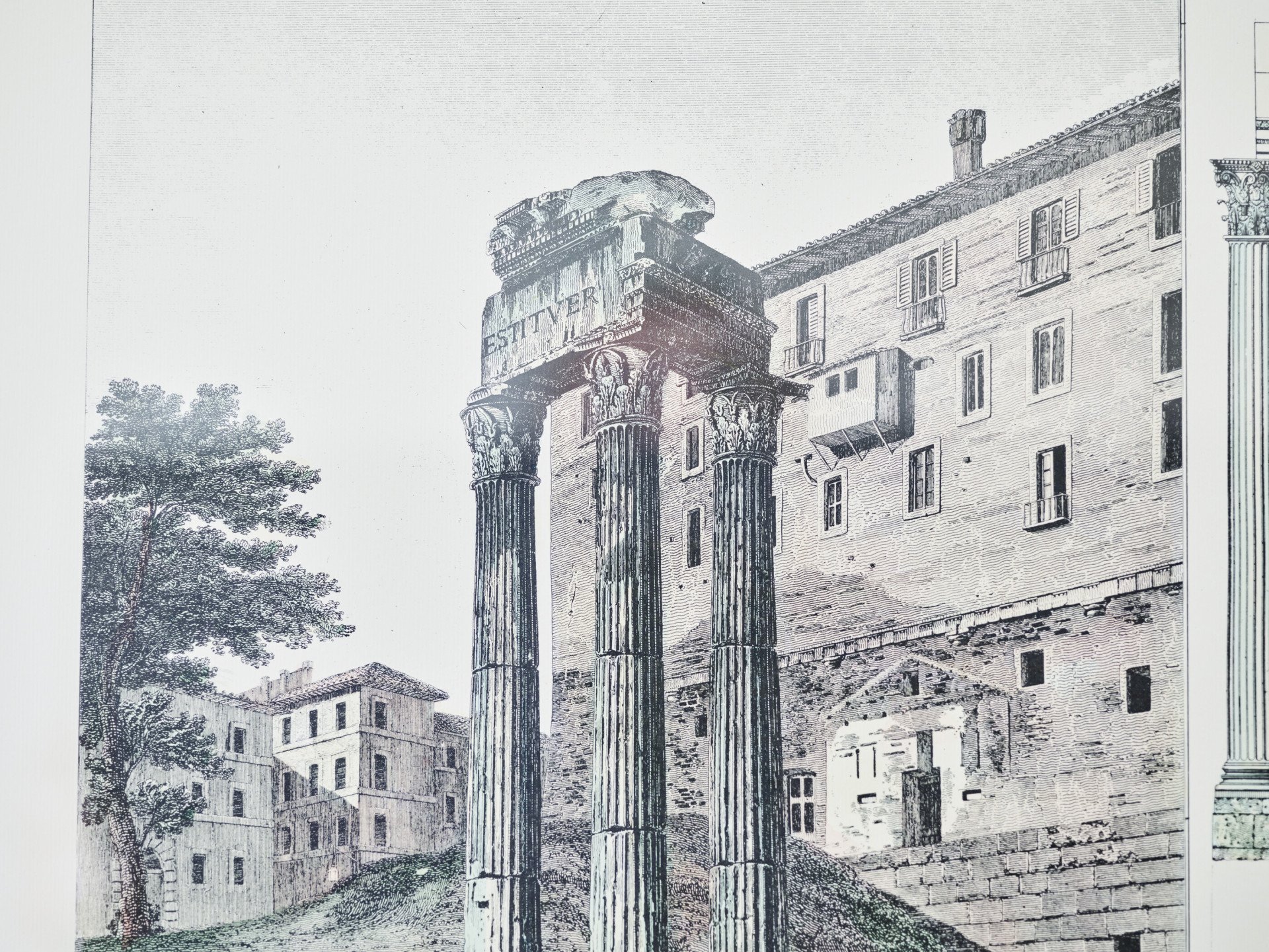 Detail of painting depicting Roman ruins at Dolce Vita Suite at Hotel Eden, Rome