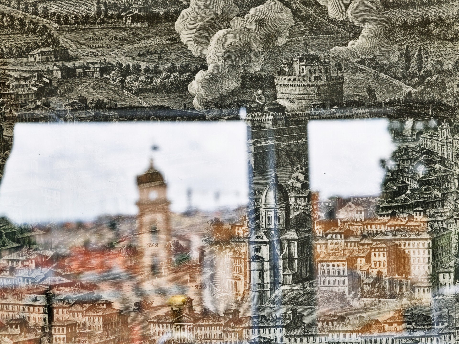 Black and white illustration of Rome in the past at Bellavista Penthouse suite at Hotel Eden, Rome