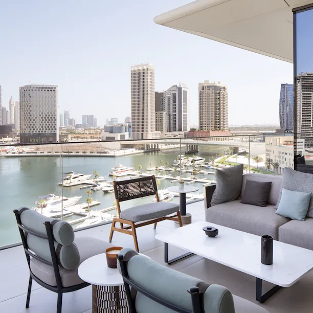 Outdoor terrace of a duplex residence at The Lana, Dubai