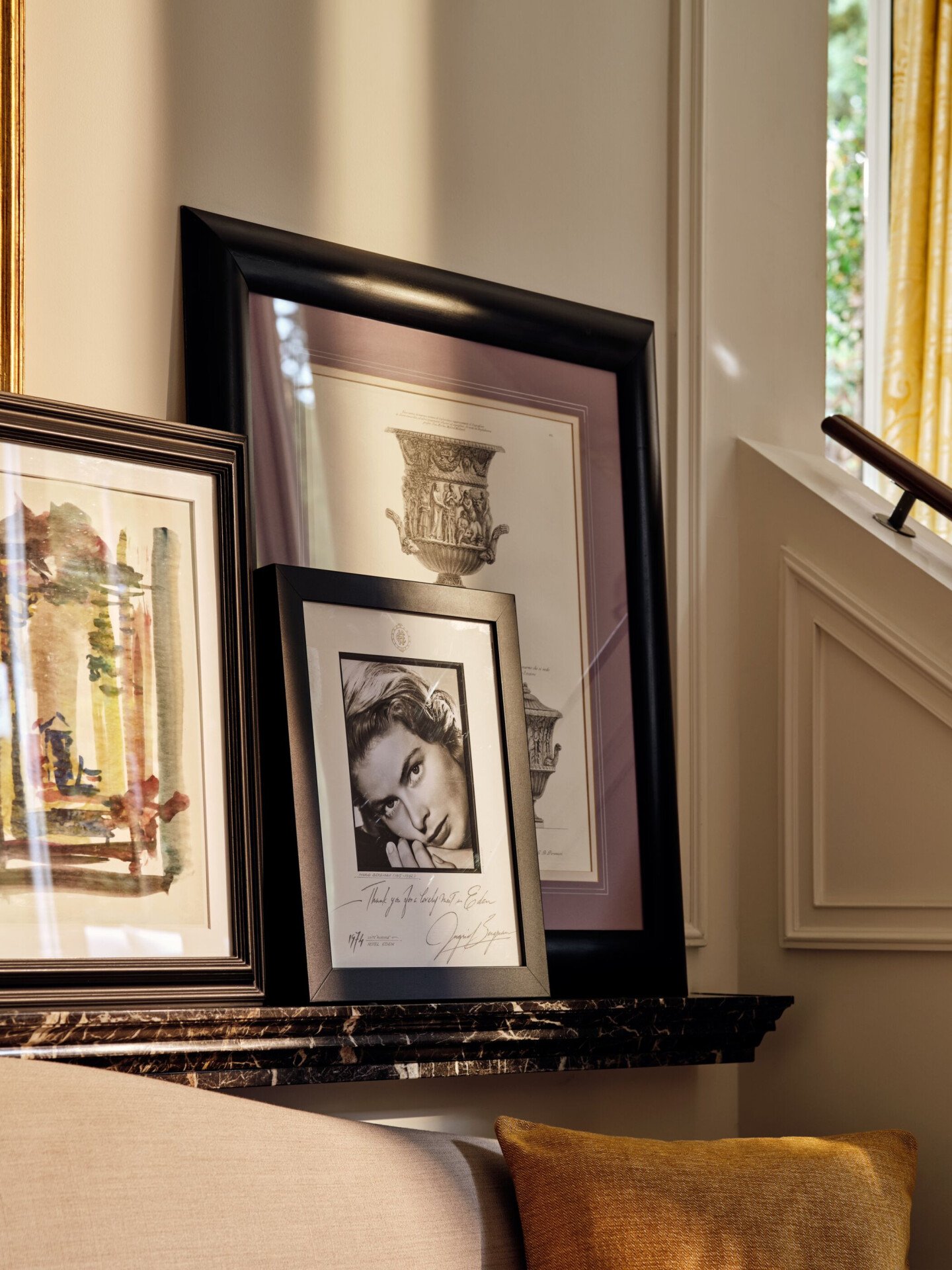 Framed picture and autograph of actress Ingrid bergman inside Aurora Terrace Suite at Hotel Eden Rome