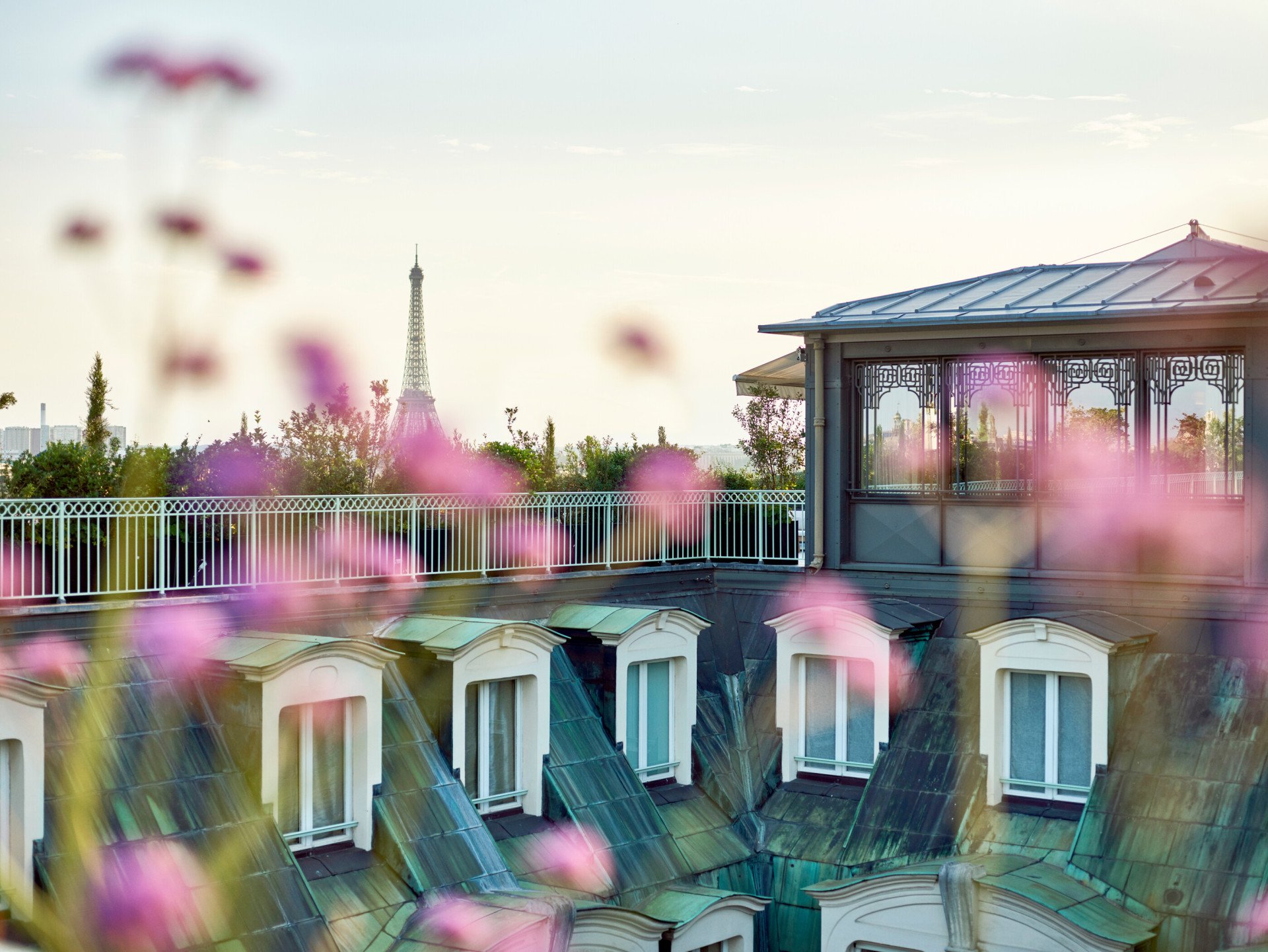 View of Eiffel Tower from Belle Etoile suite rooftop at Le Meurice, Paris
