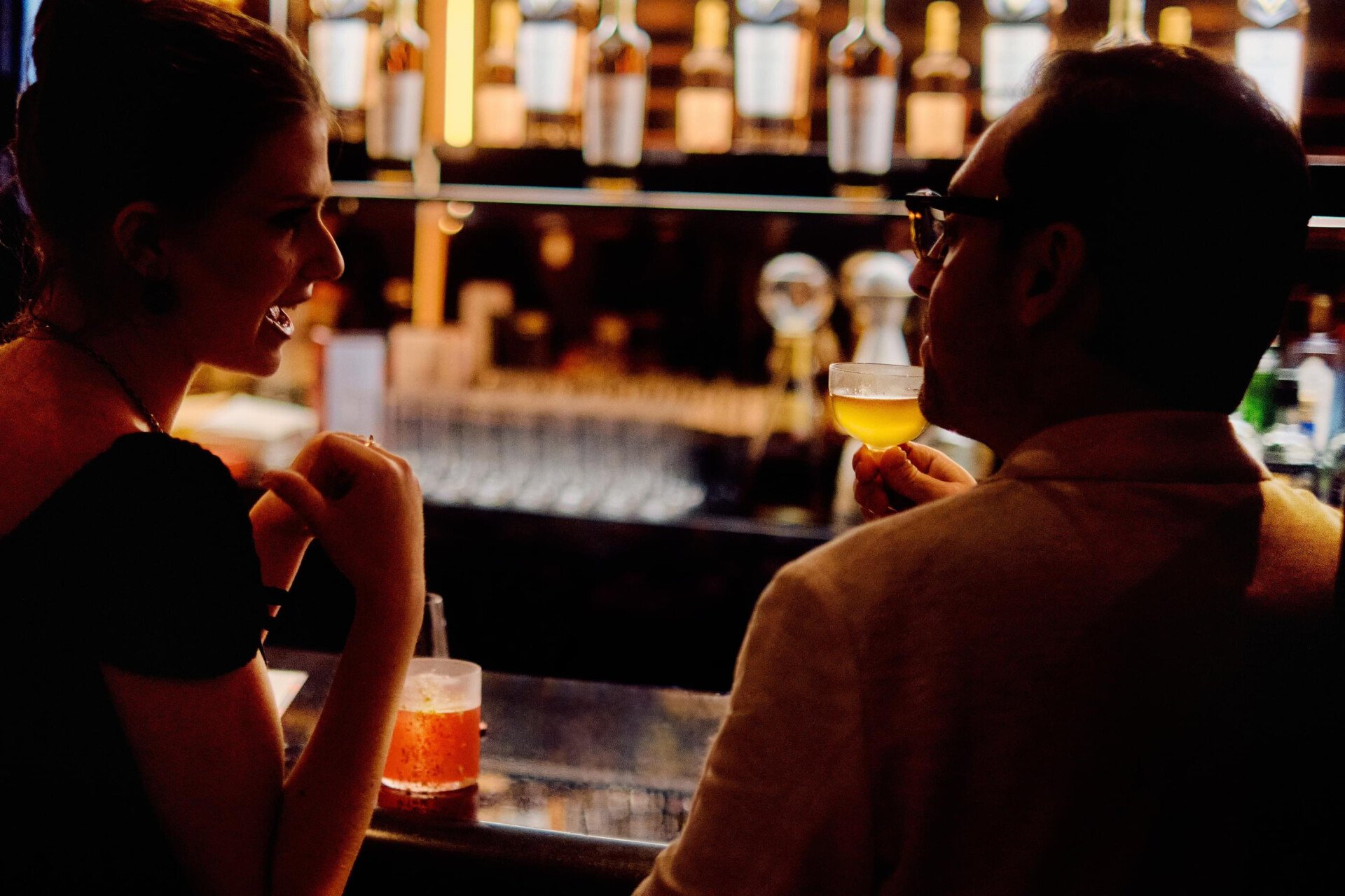 The Macallan Party at 45 Park Lane guests having a great time at night in Bar 45 with bartenders making cocktails