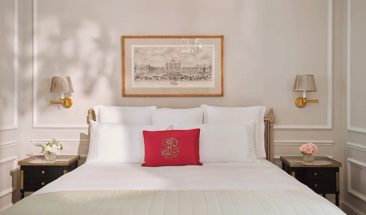 This is the bed of the Superior Suite #218 at the Plaza Athénée.