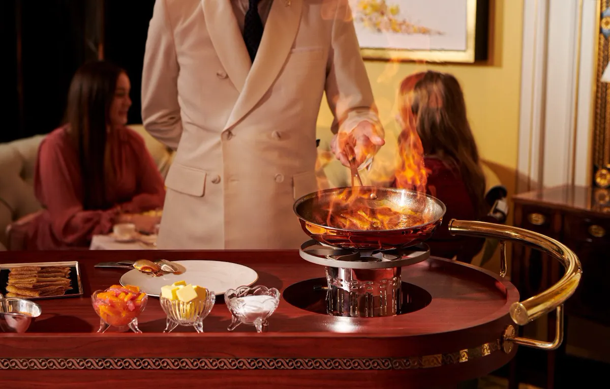 The crepe trolley in The Promenade at The Dorchester.