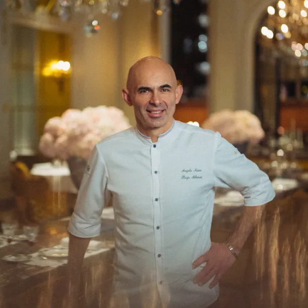 Portrait of Pastry chef Angelo Musa at Jean Imbert au Plaza Athénée, at Hotel Plaza Athénée, Paris