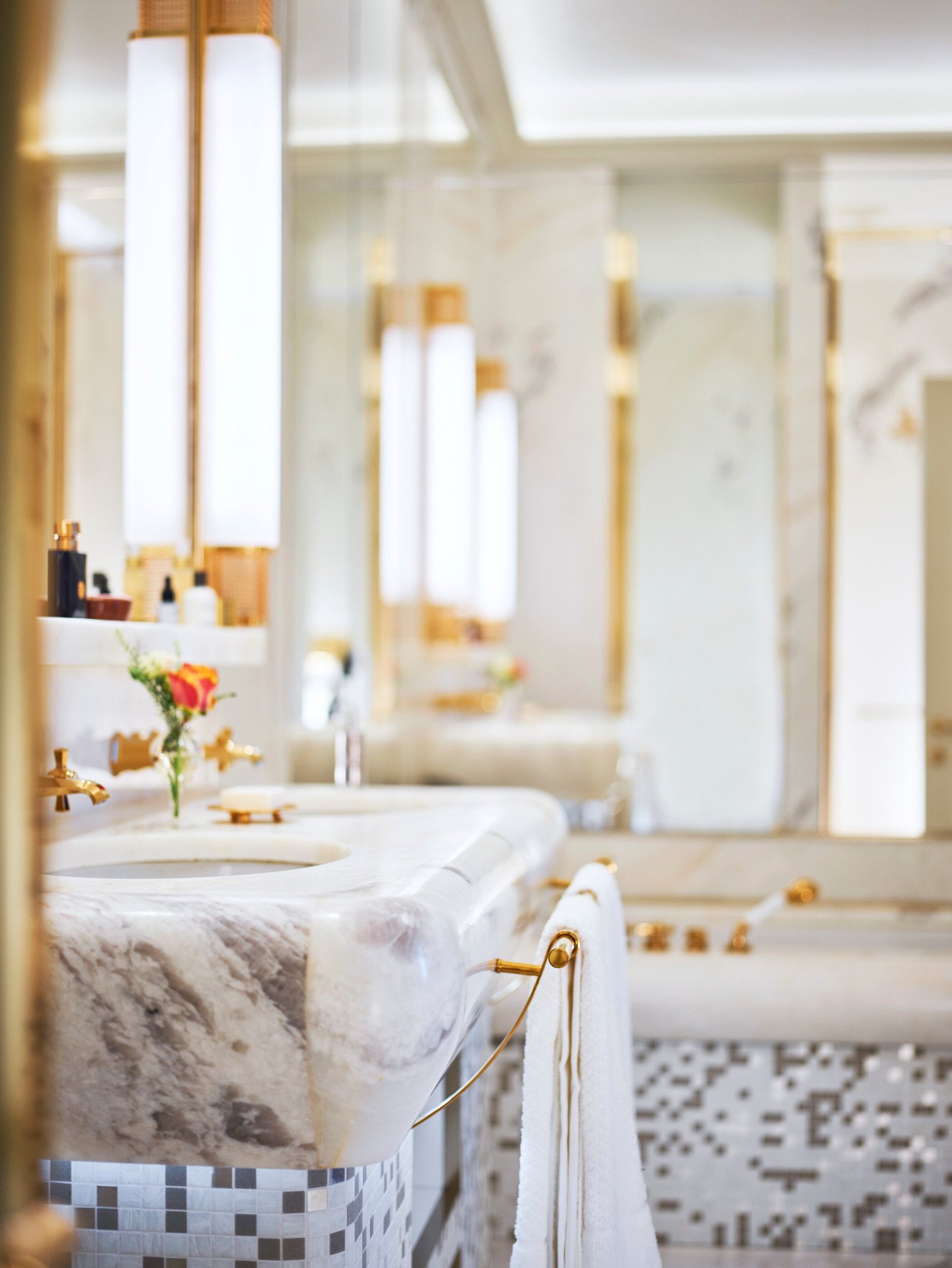 White marble bathroom of Dolce Vita Suite at Hotel Eden