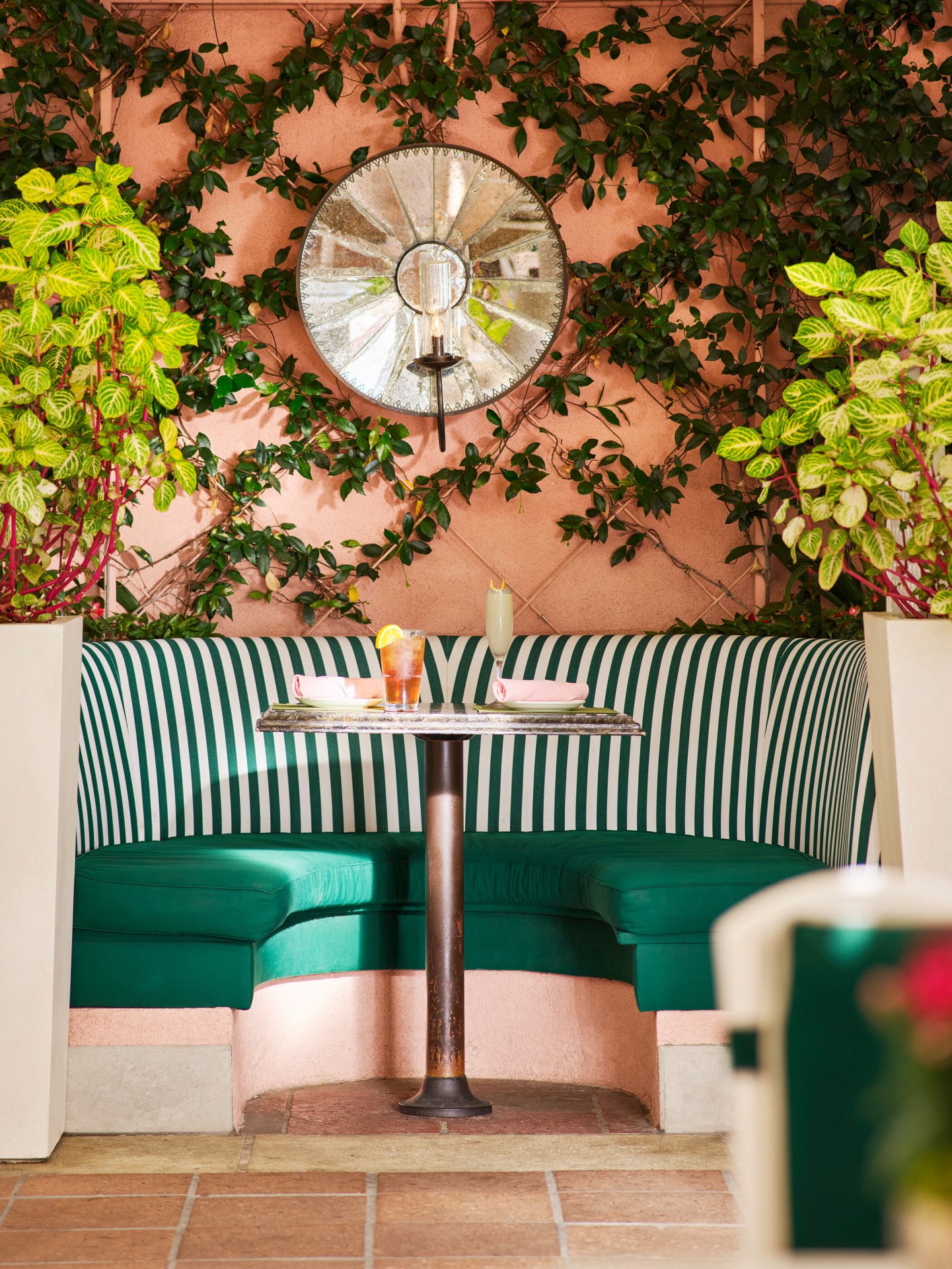 Outdoor booth in the Cabana Cafe at The Beverly Hills Hotel 