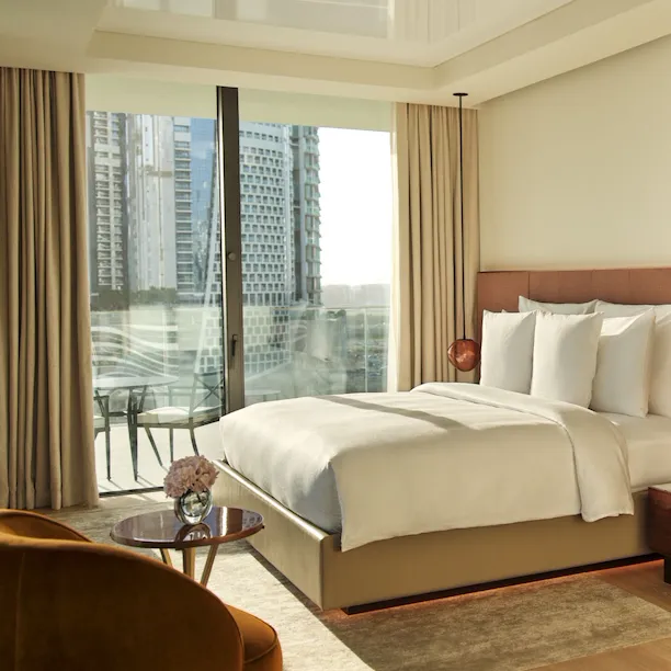 Marina Terrace suite bedroom interior at The Lana, Dubai