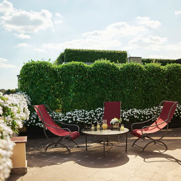 Presidential Suite Terrace with details of armchairs on a beautiful sunny day