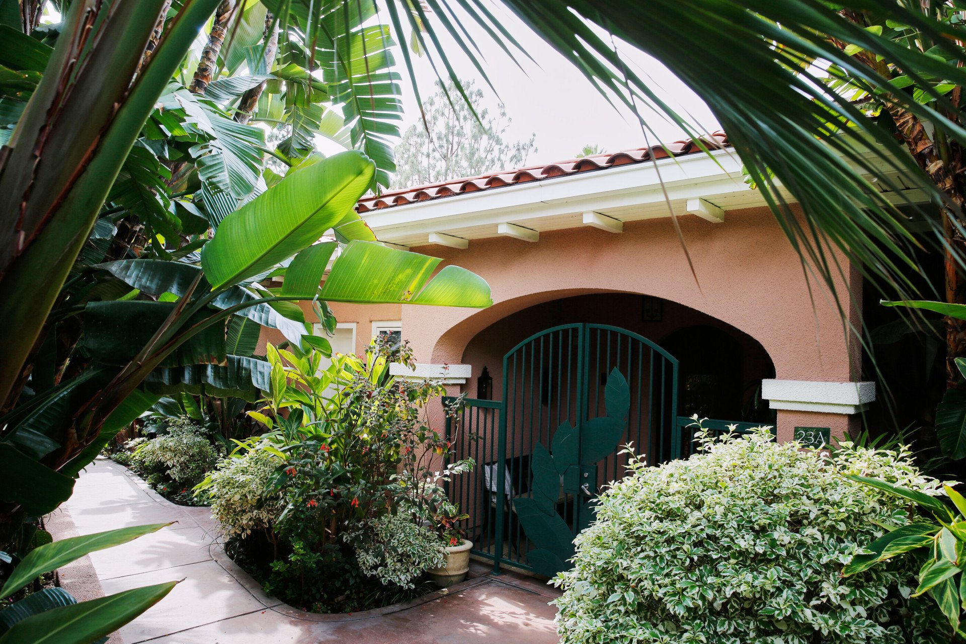 Outdoor entrance to presidential bungalow 23A at The Beverly Hills Hotel 