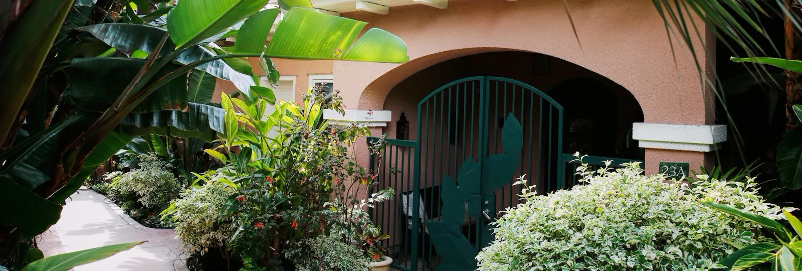 Outdoor entrance to presidential bungalow 23A at The Beverly Hills Hotel