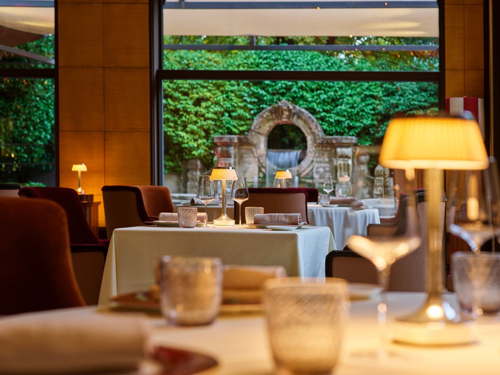 Acanto restaurant tables at Hotel Principe Di Savoia, Milan - dinner time