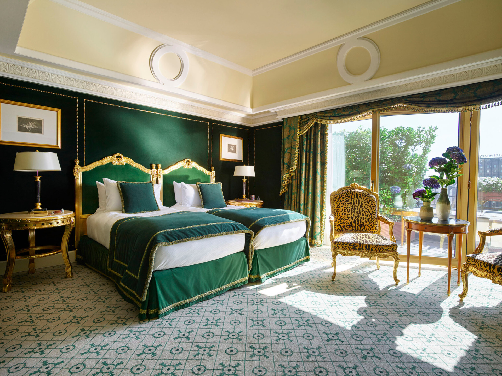 View of the first bedroom in green color in our Presidential Suite  with a beautiful natural daylight 