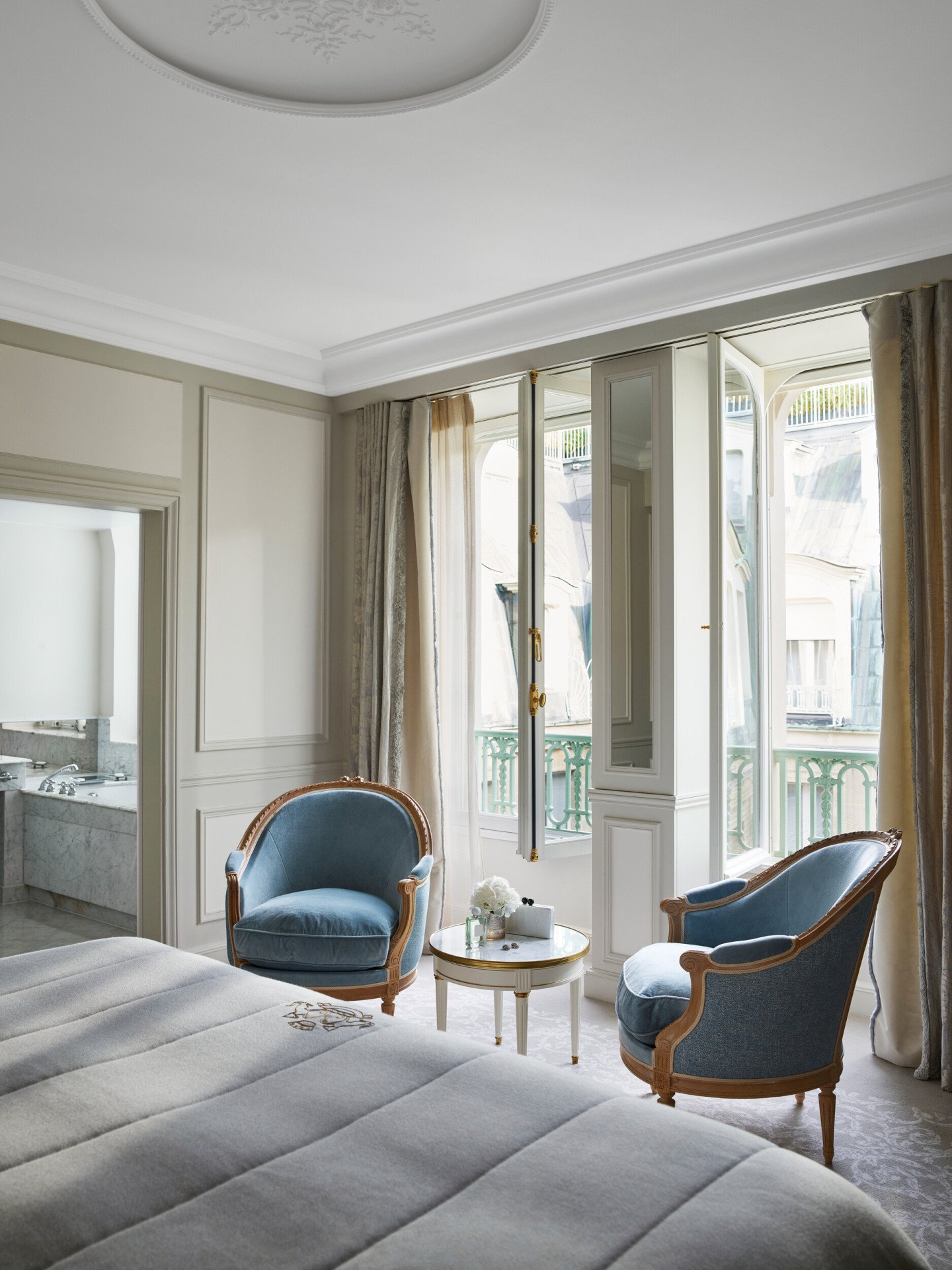 View from the bedroom of the deluxe suite at Le Meurice, Paris.