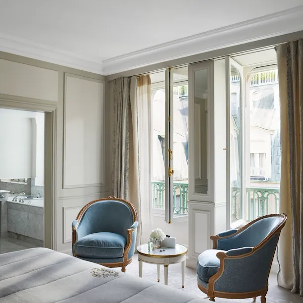View from the bedroom of the deluxe suite at Le Meurice, Paris.