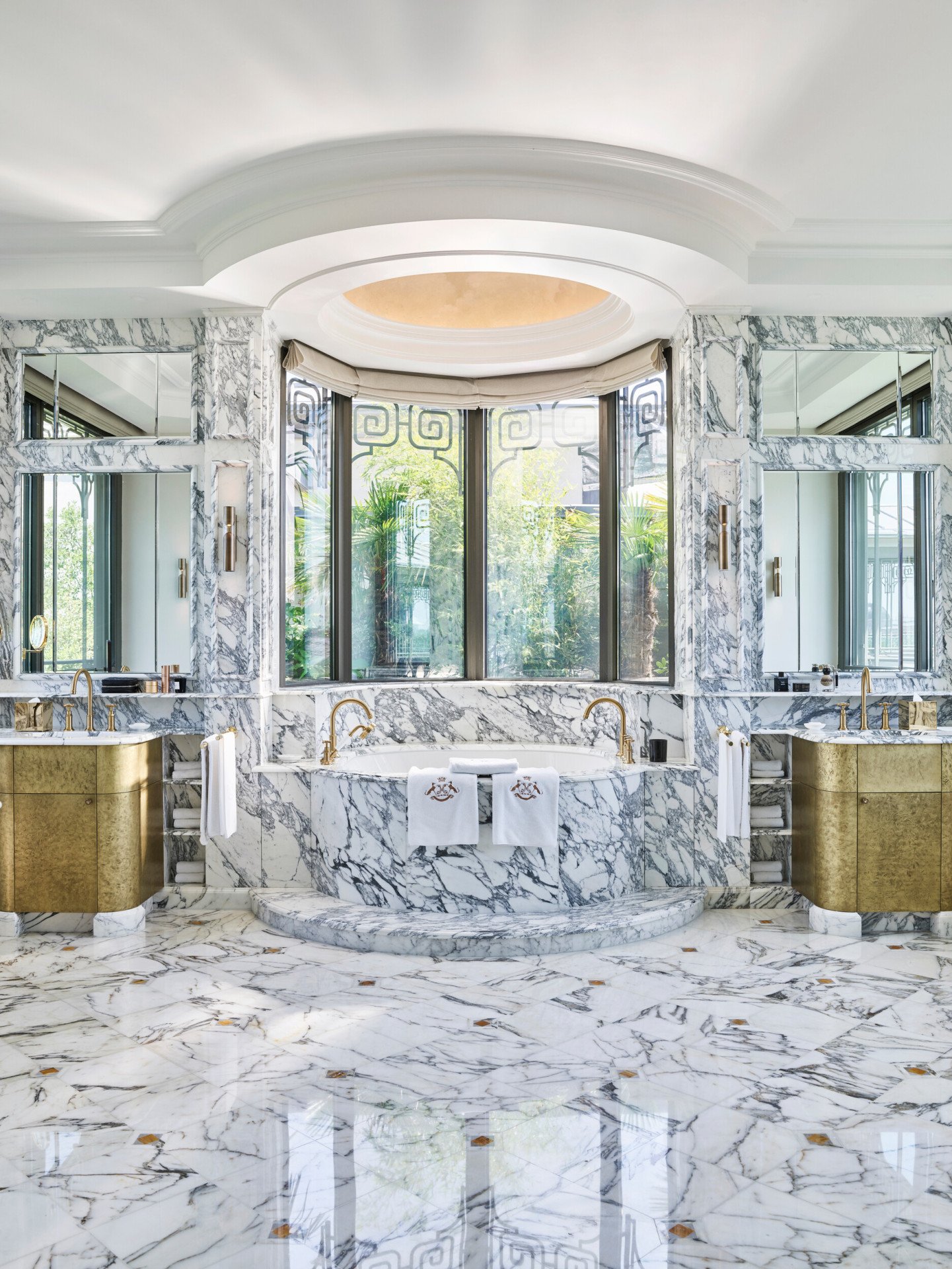 Marble bathroom in the Belle Etoile suite at Le Meurice, Paris.