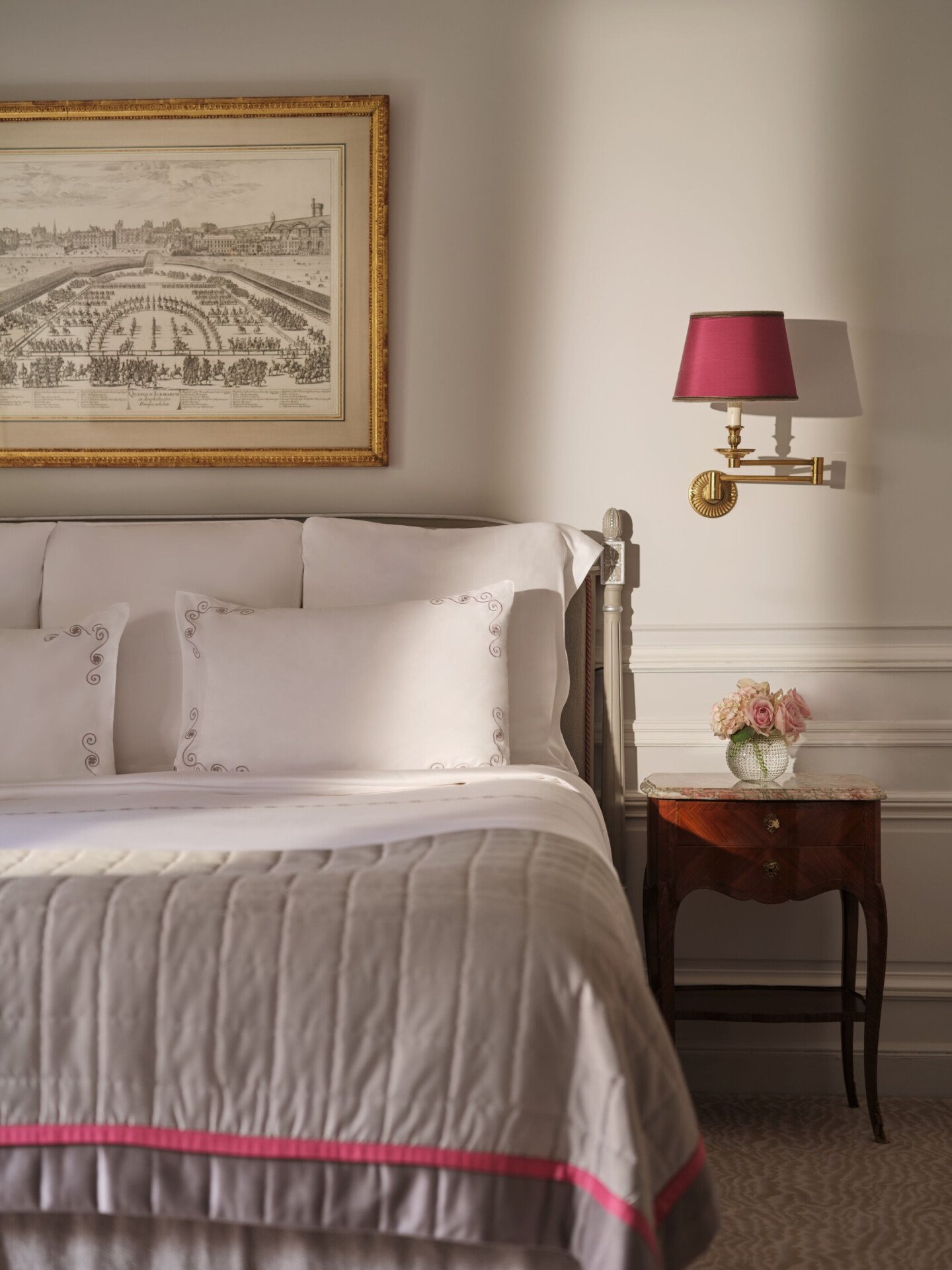 This is the bed of the Junior Suite #532 at the Plaza Athénée.