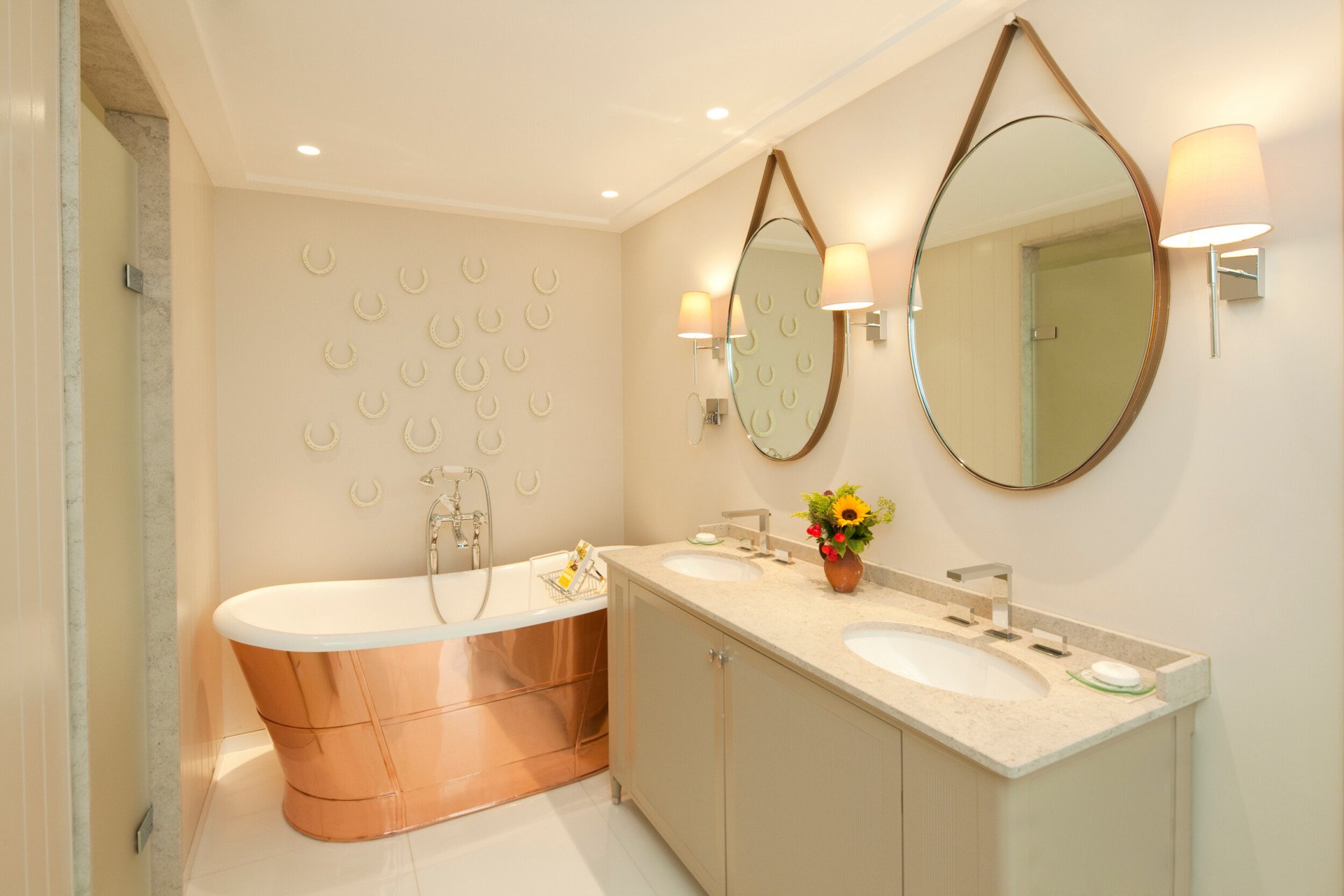 Stable Deluxe room bathroom interior at Coworth Park, Ascot