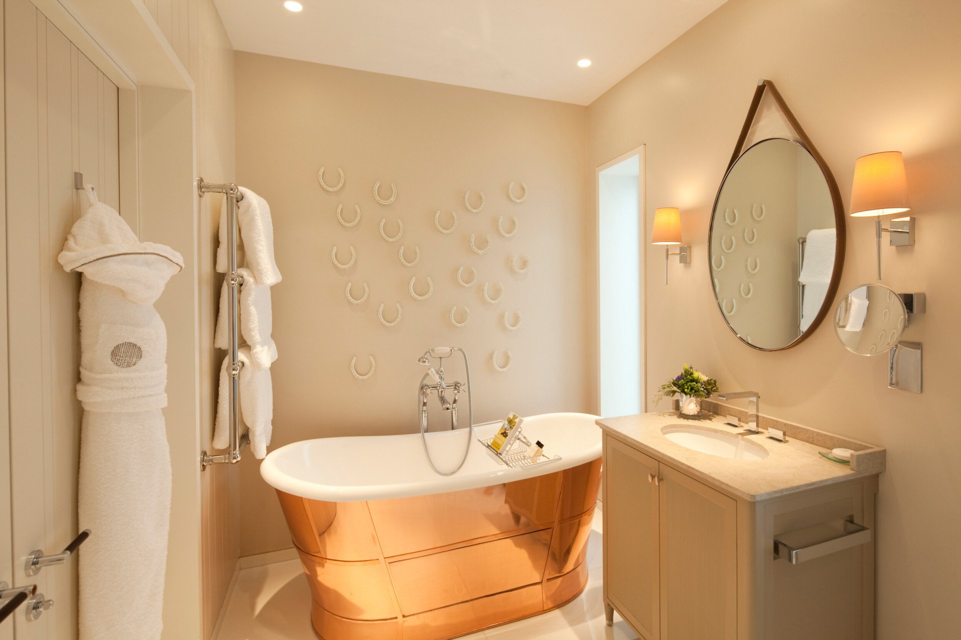 Stable Deluxe room bathroom interior at Coworth Park, Ascot