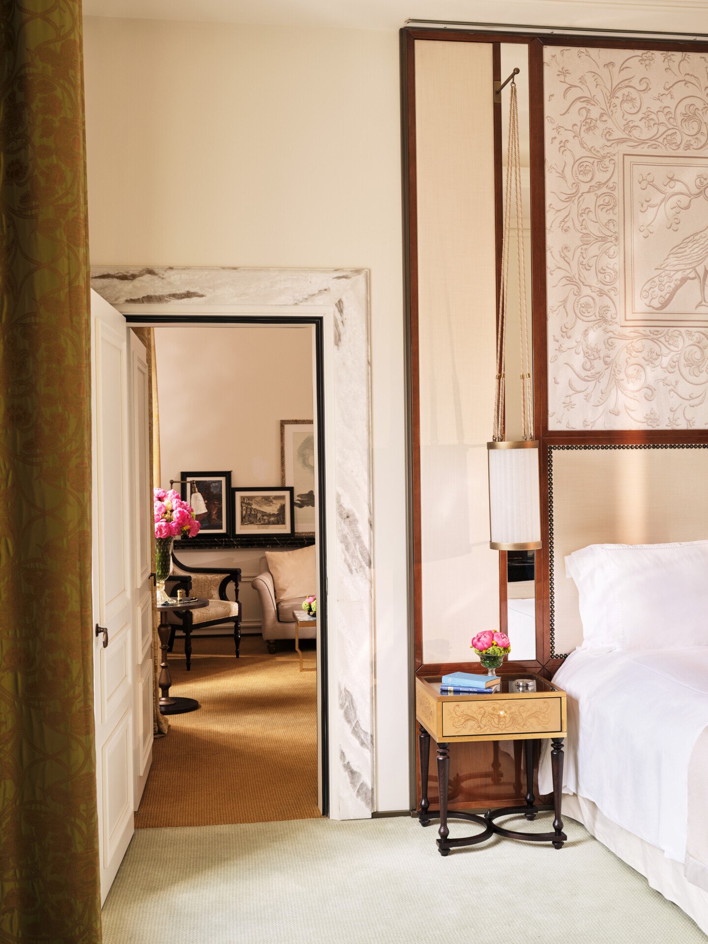 Corner view of bedroom and living room at Ludovisi Suite, Hotel Eden