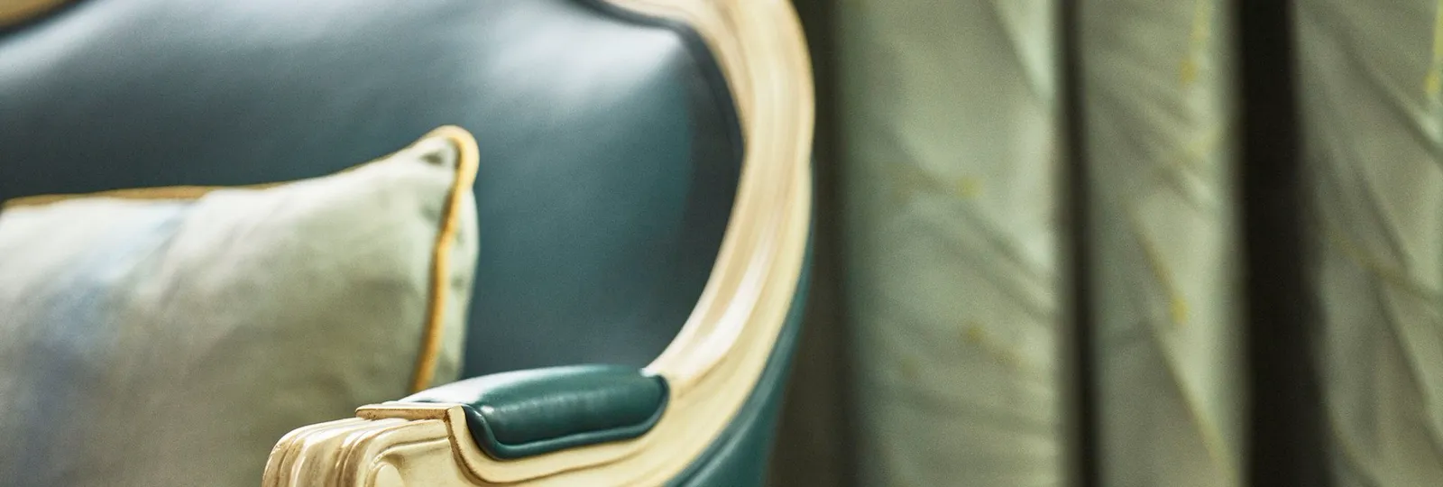 Green leather hair detail in suite