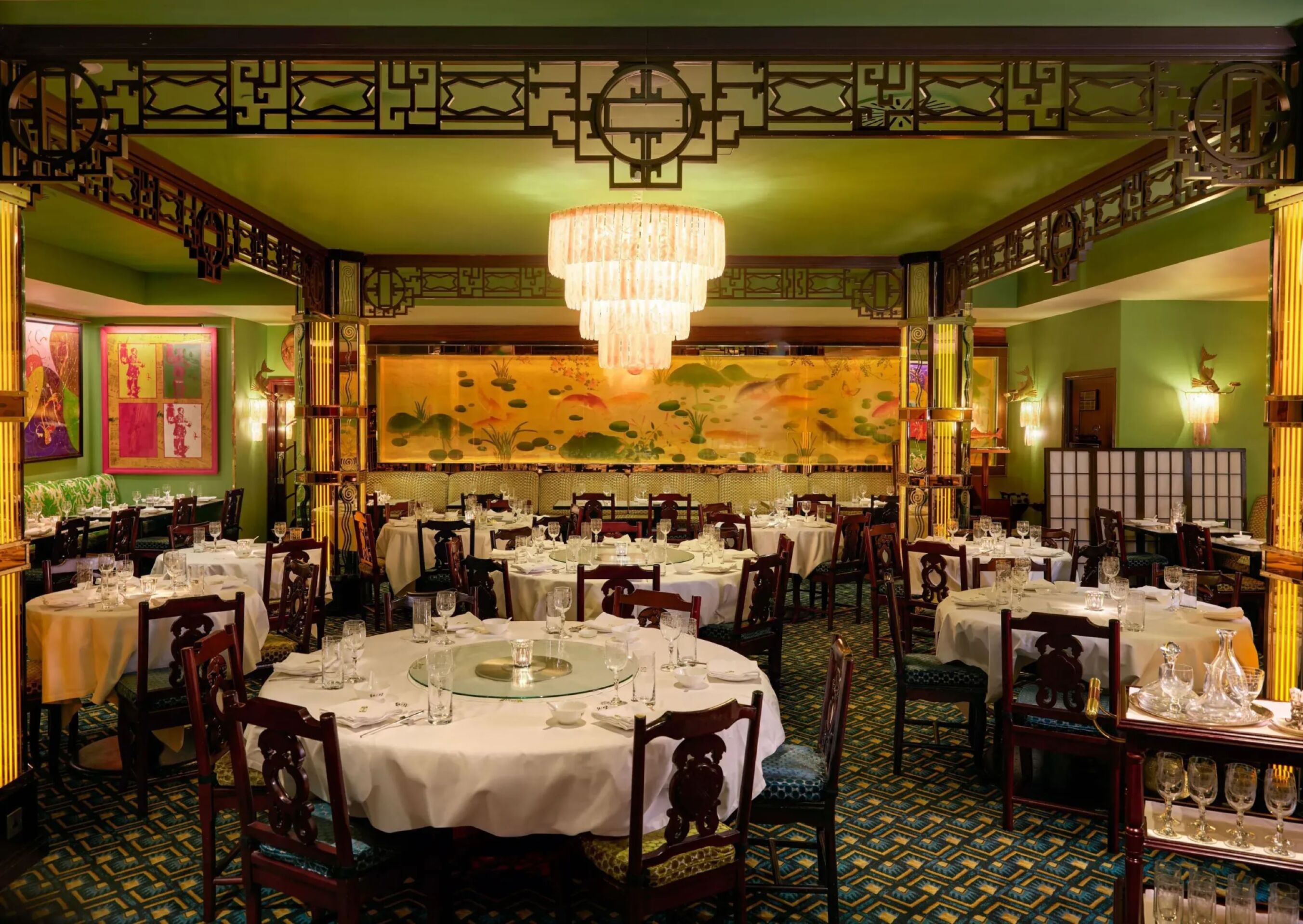 Refreshed Interiors at China Tang at The Dorchester in warm lighting