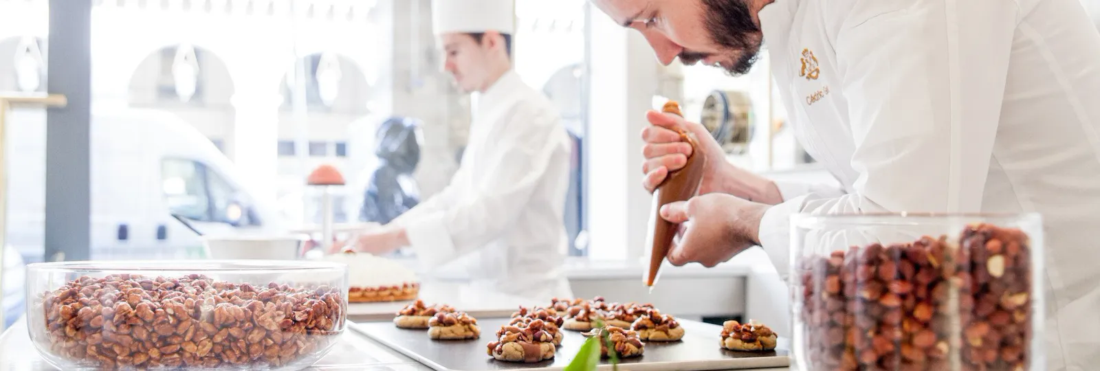 Cedric Grolet at work at boutique at Le Meurice, Paris