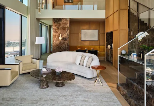 Marina duplex suite double height living room interior