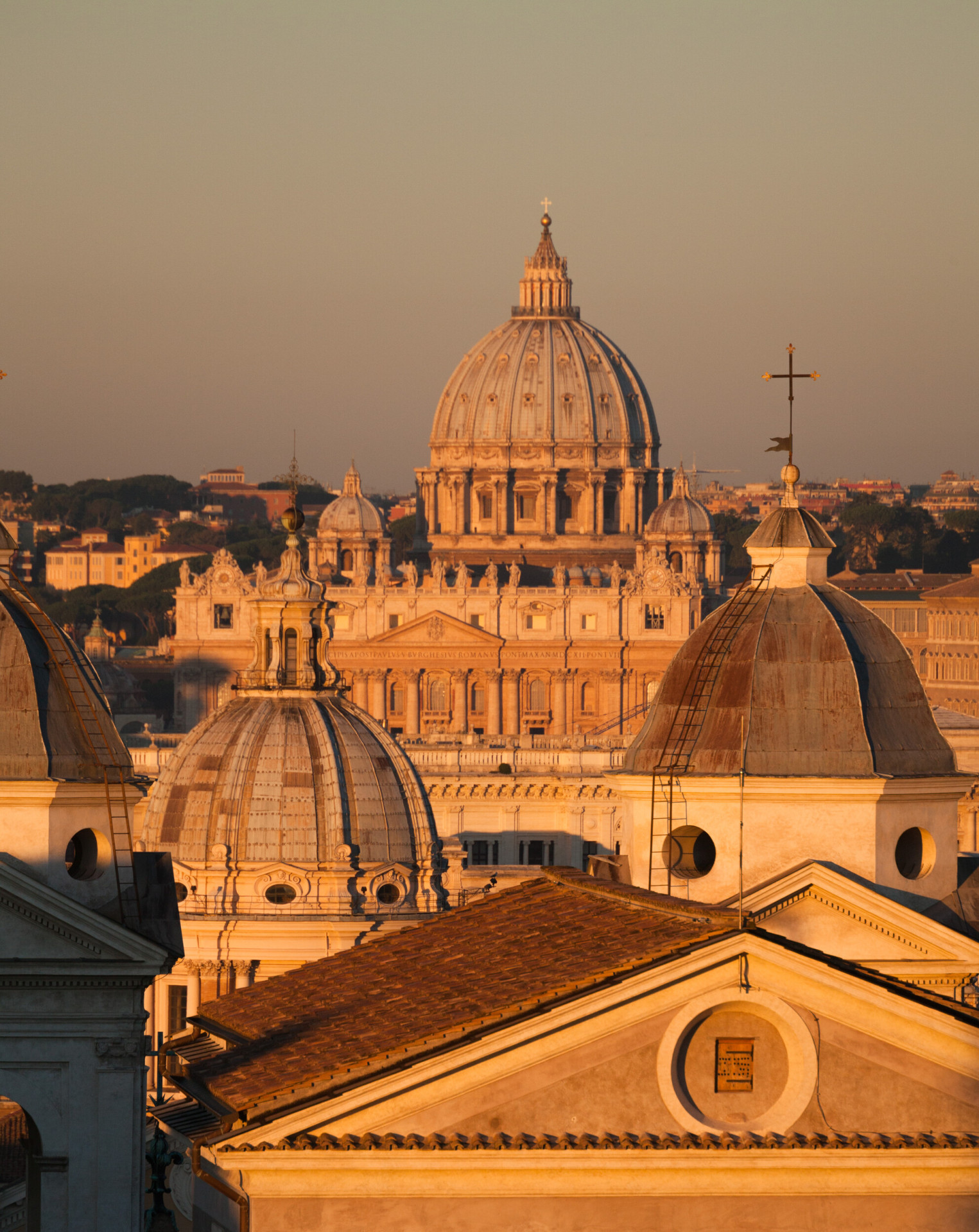 View of St Peter's Basilica and Dome at sunset