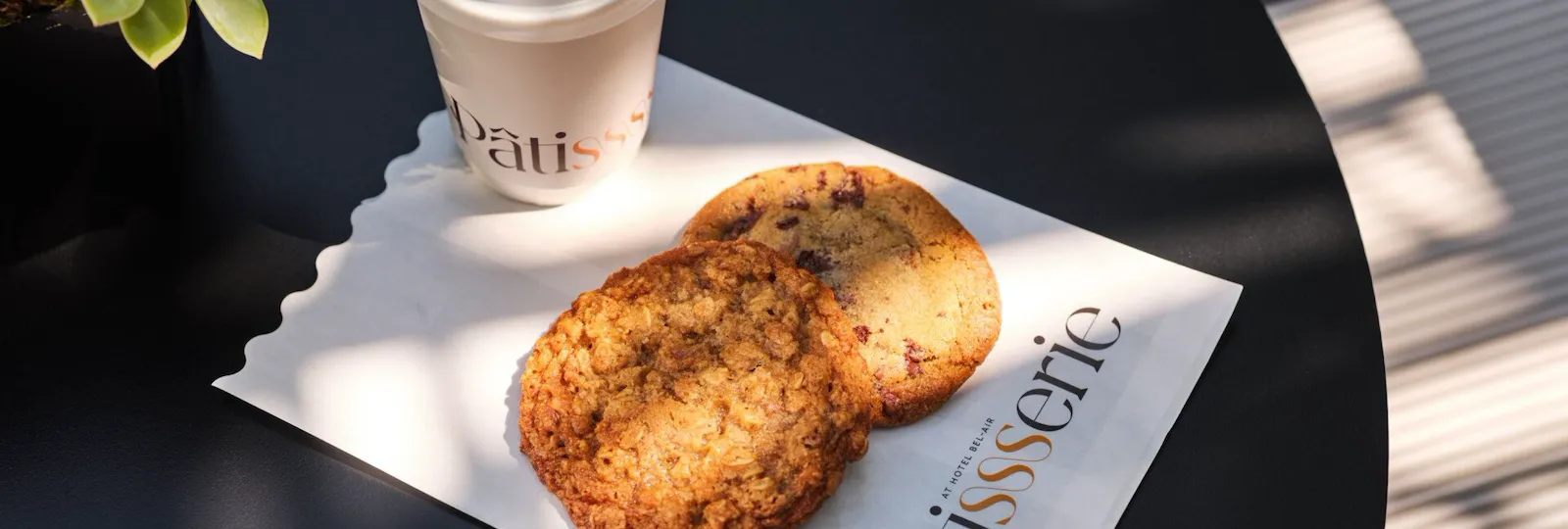 Cookies from The Patisserie on a courtyard table