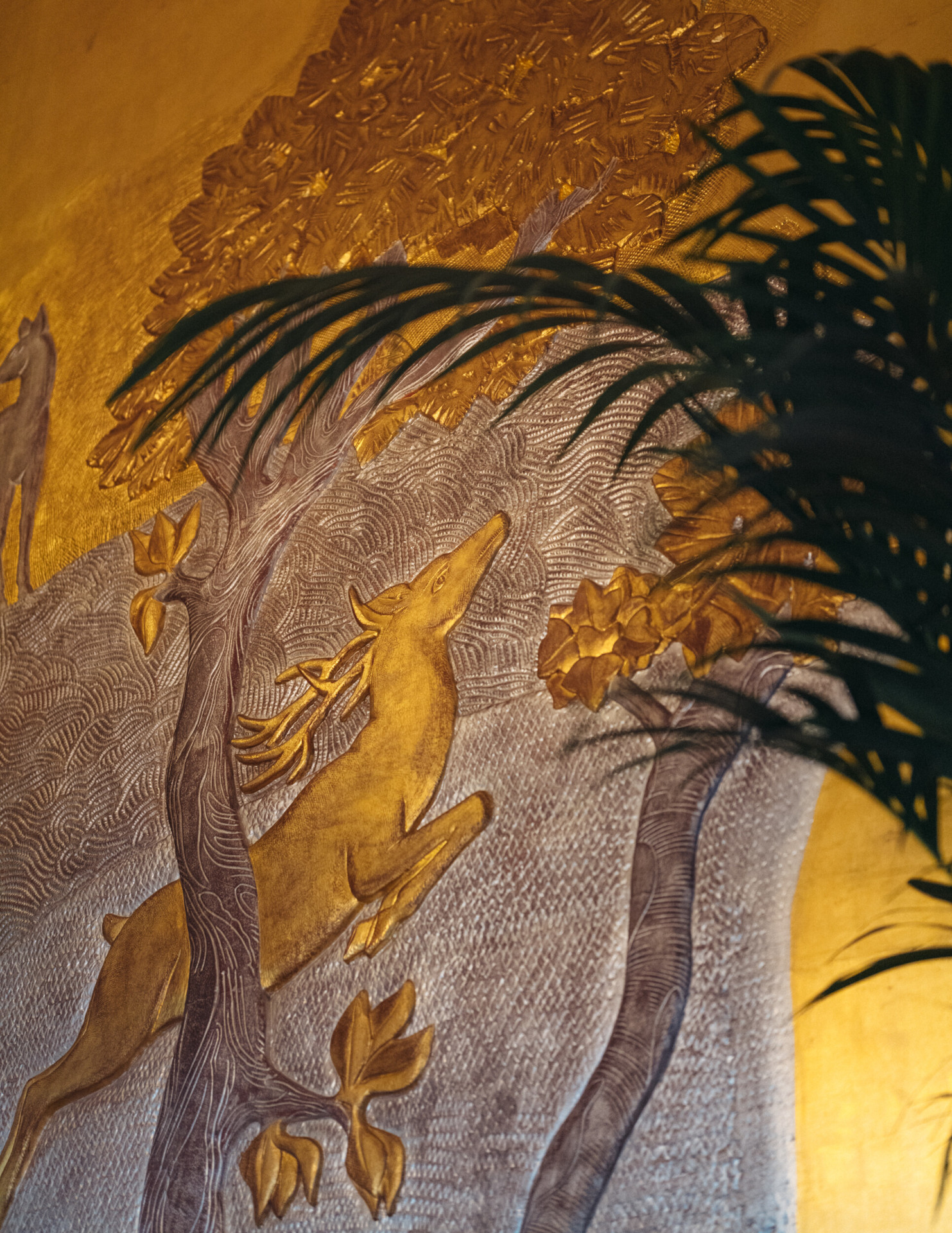 Close up of Diane Chasseresse's mural in Le Relais Plaza dining room, at Hotel Plaza Athénée, Paris