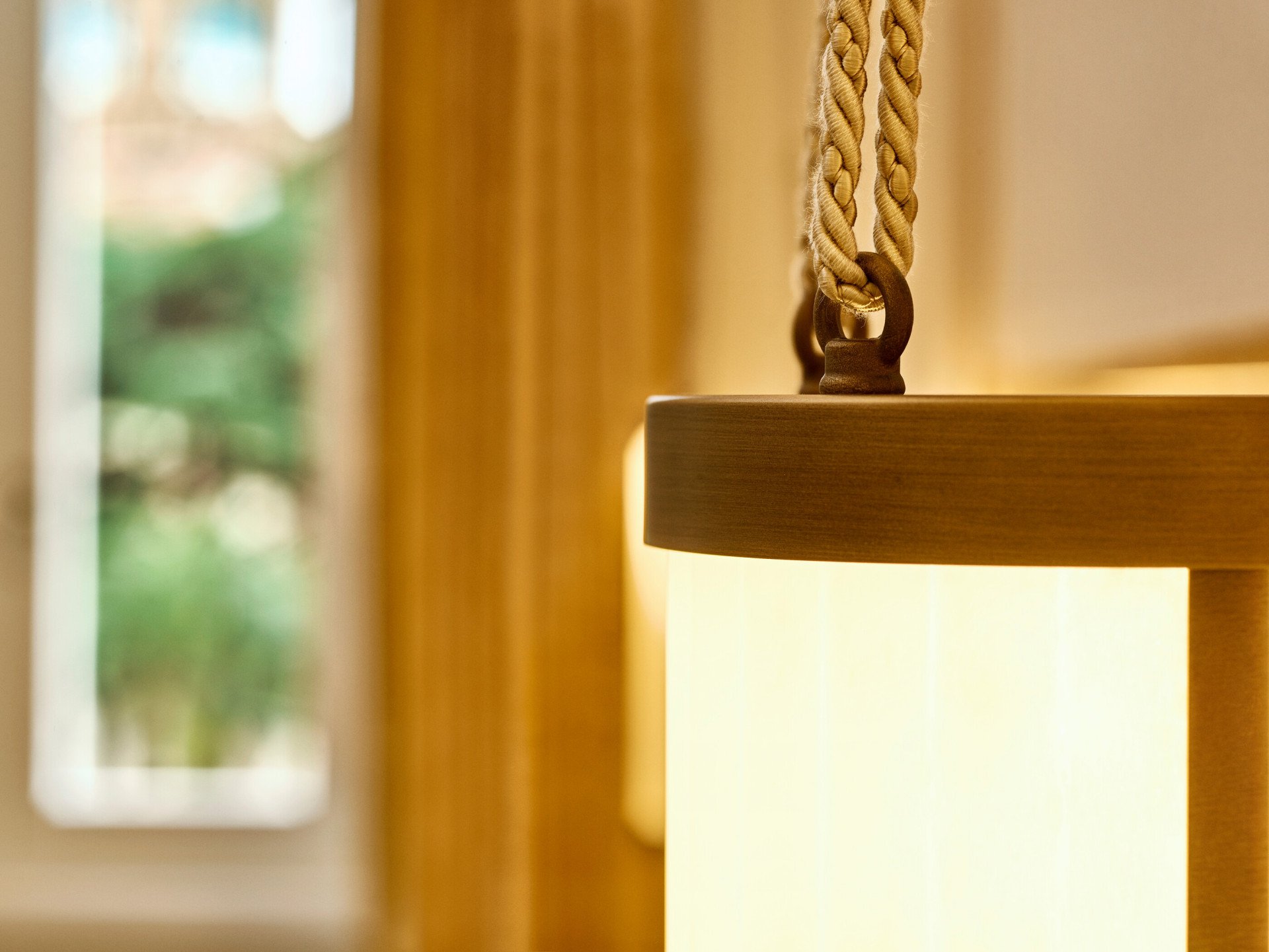 Detail of lit bedside lamp inside Junior Suite with view at Hotel Eden, Rome