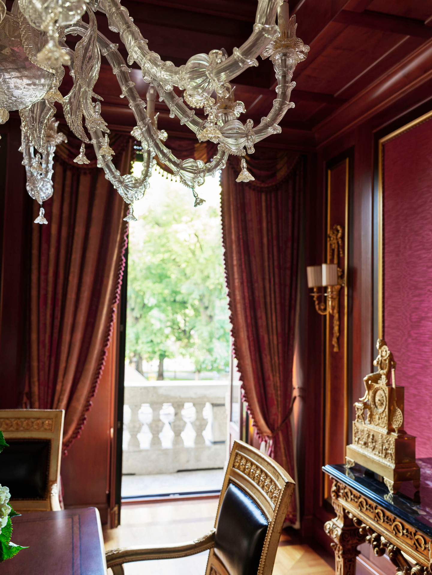 Royal Suite Living Room Detail of the small private balcony overlooking the city