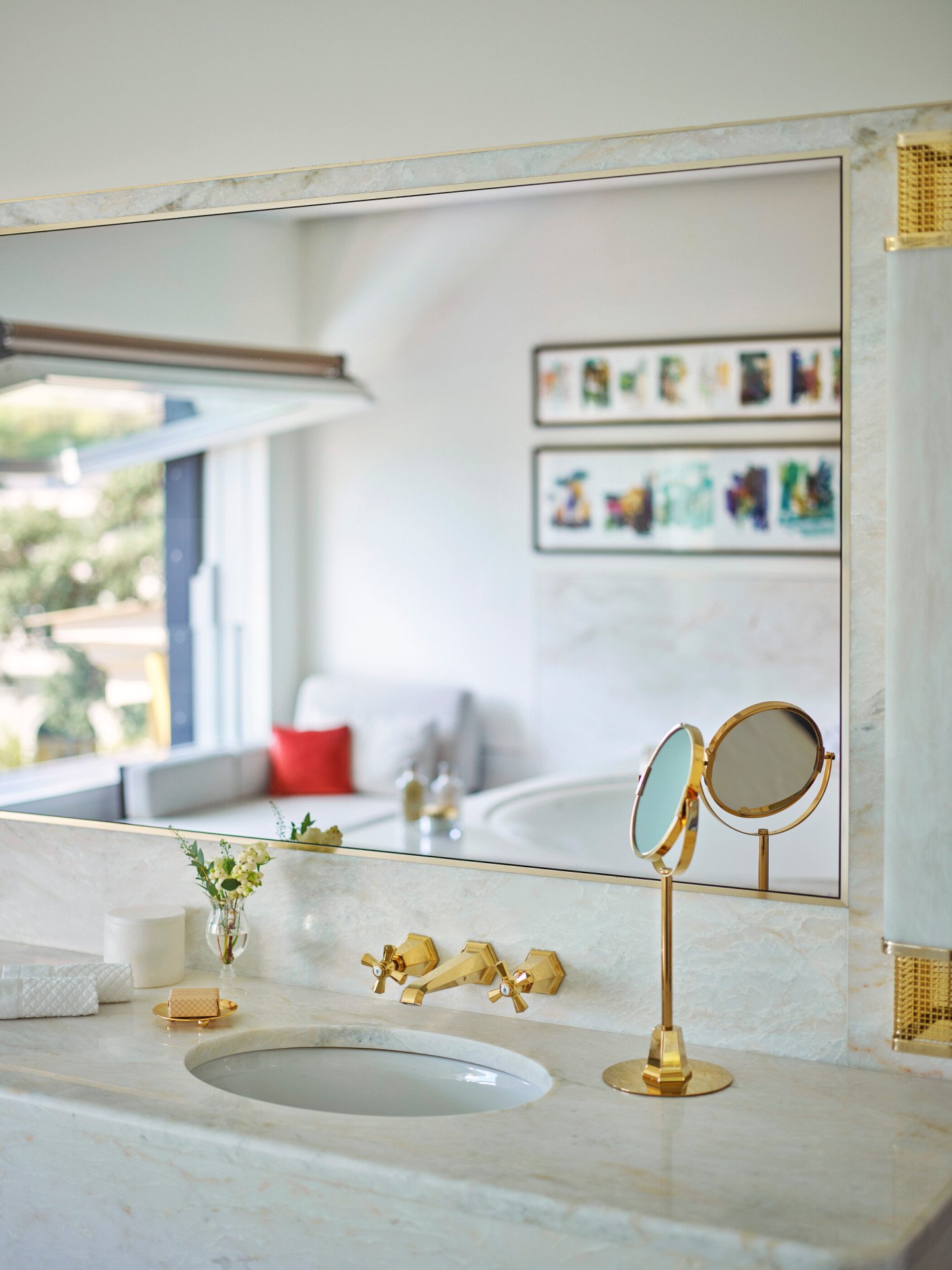 White marble bathroom of Bellavista Penthouse Suite at Hotel Eden, Rome