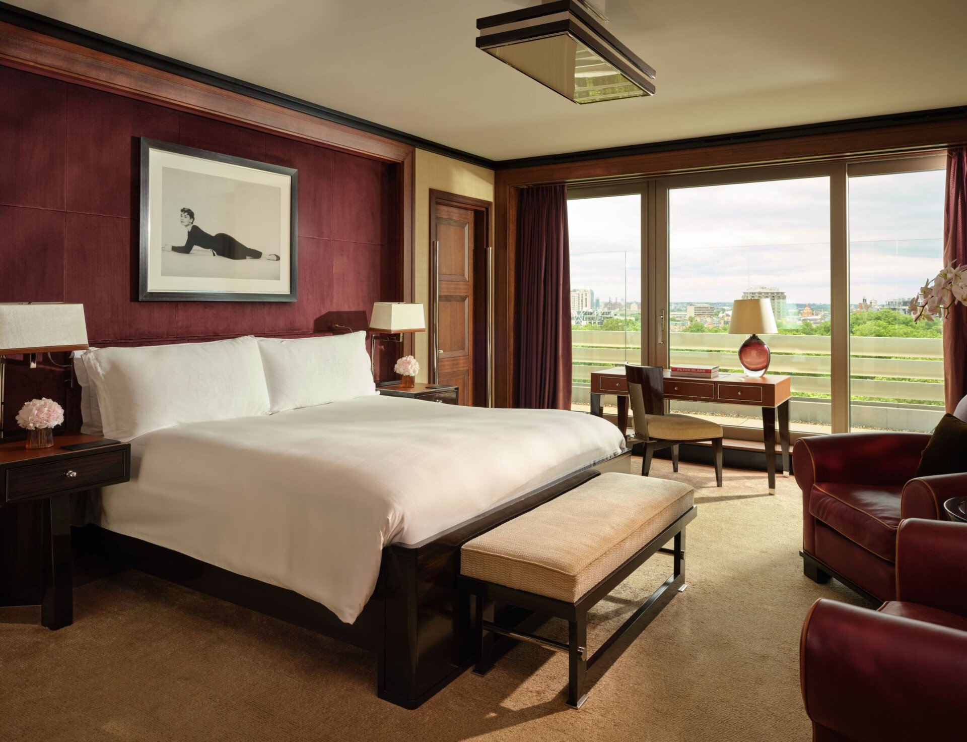 The Penthouse terrace suite in eventing light at 45 Park Lane