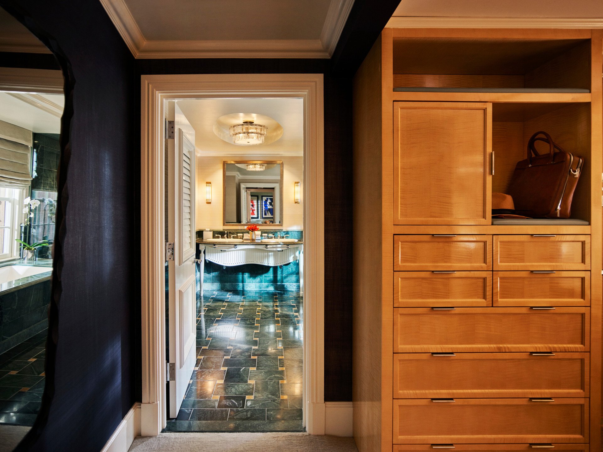 Bungalow 3A Closet and Bathroom, The Beverly Hills Hotel, Los Angeles