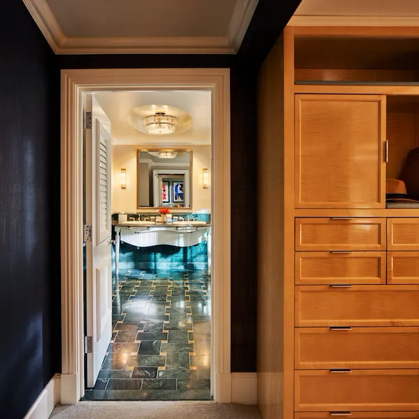 Bungalow 3A Closet and Bathroom, The Beverly Hills Hotel, Los Angeles