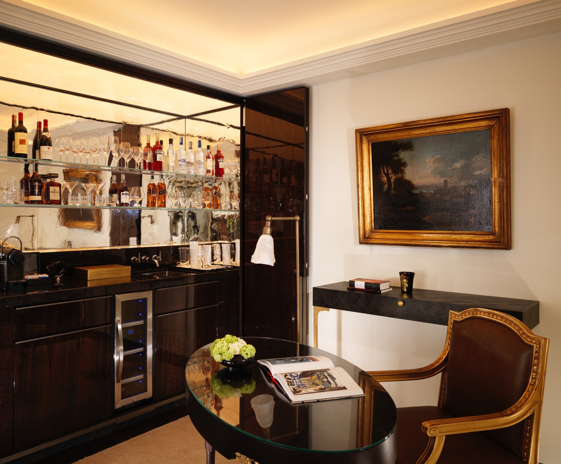 Private bar inside Villa Medici Presidential Suite at Hotel Eden, Rome
