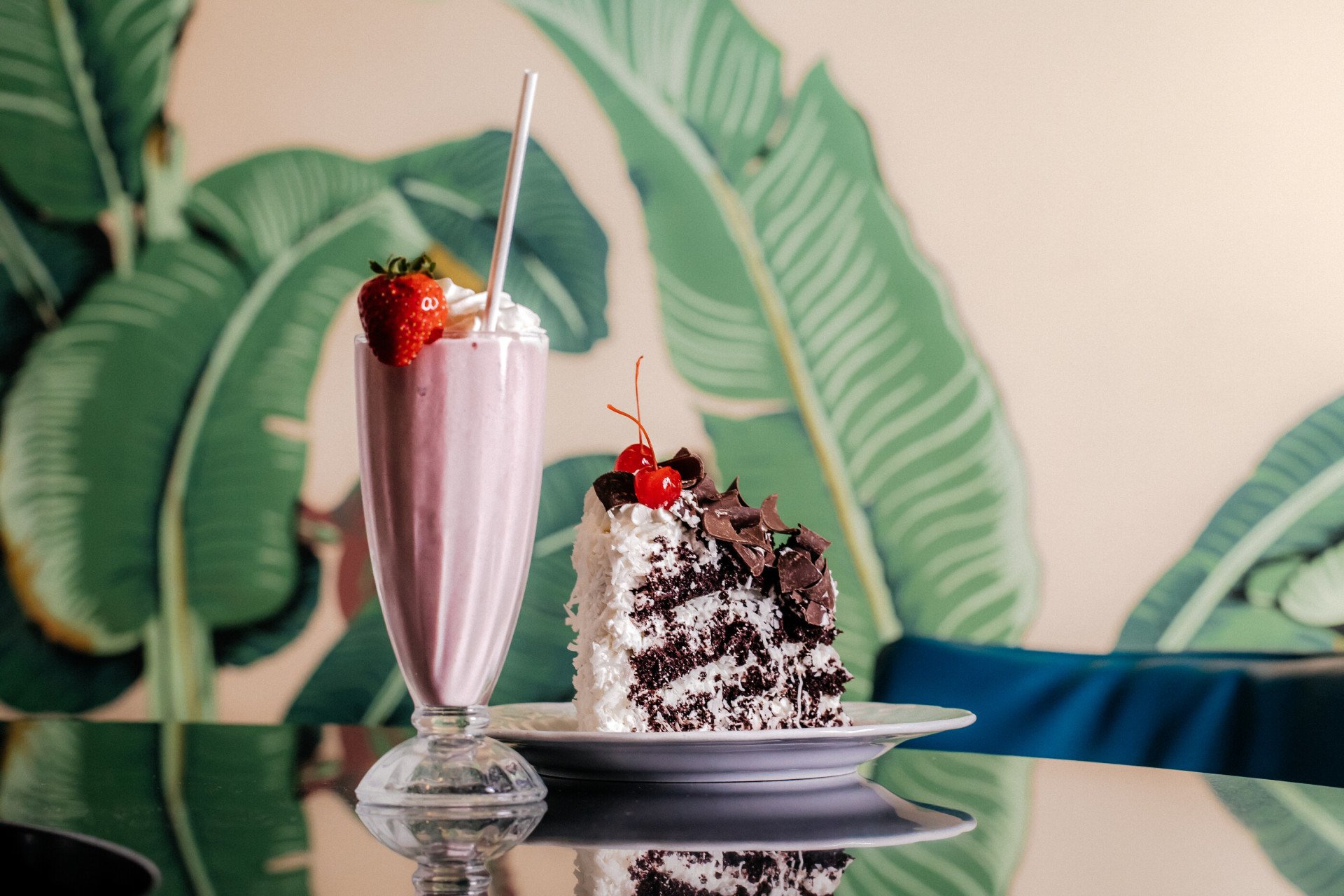 Coconut Cake and Strawberry Milkshake from the Fountain Coffee Room at The Beverly Hills Hotel 