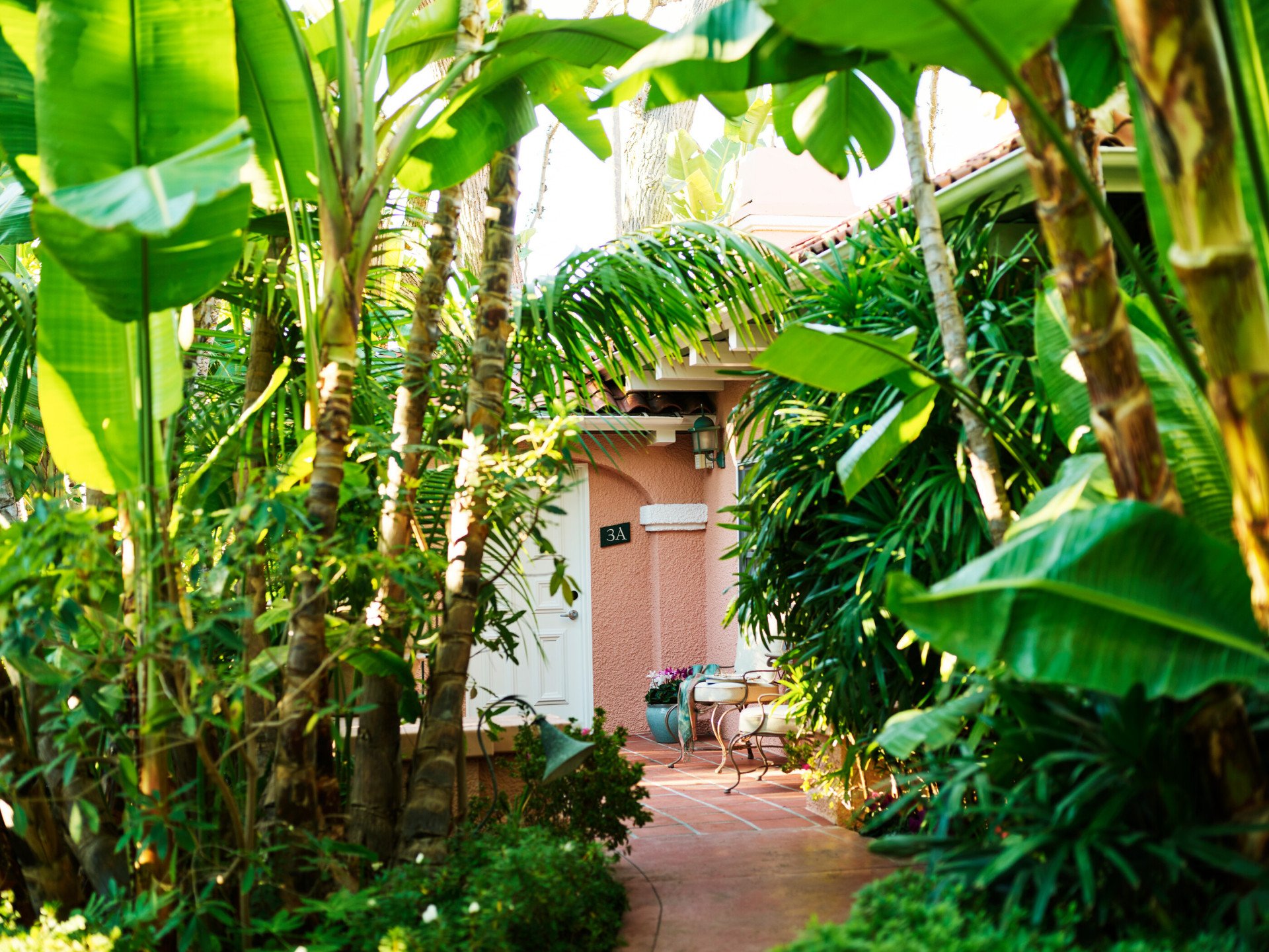 Bungalow 3A Exterior and lush foliage, The Beverly Hills Hotel, Los Angeles 