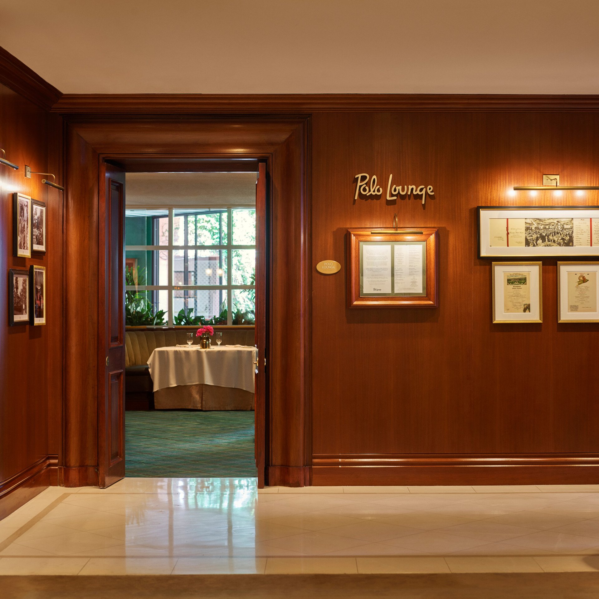 The Polo Lounge entrance at The Beverly Hills Hotel 